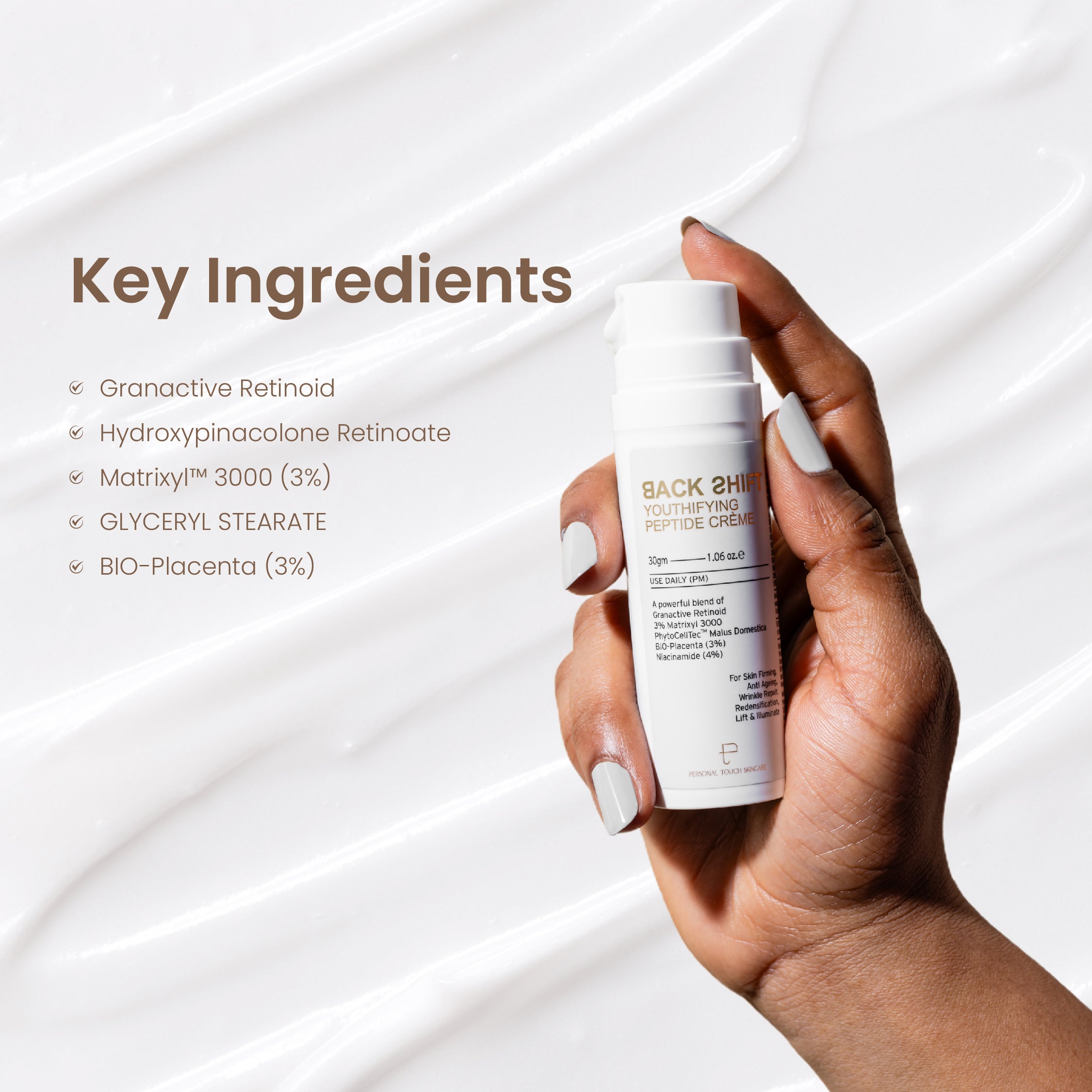 Backshift Anti Ageing Peptide Cream | Granactive Retinol | Bio Placenta | Niacinamide - For All Skin Types | 30g