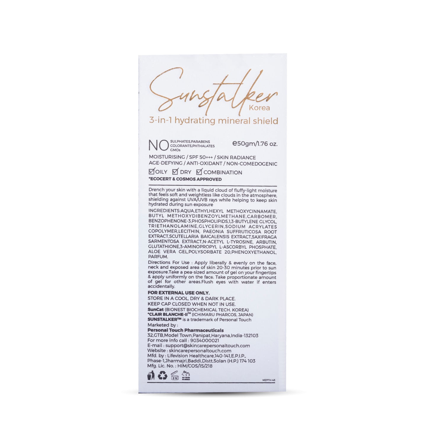 Sunstalker Korea 3 in 1 - Water Based Moisturizer with SPF and Serum