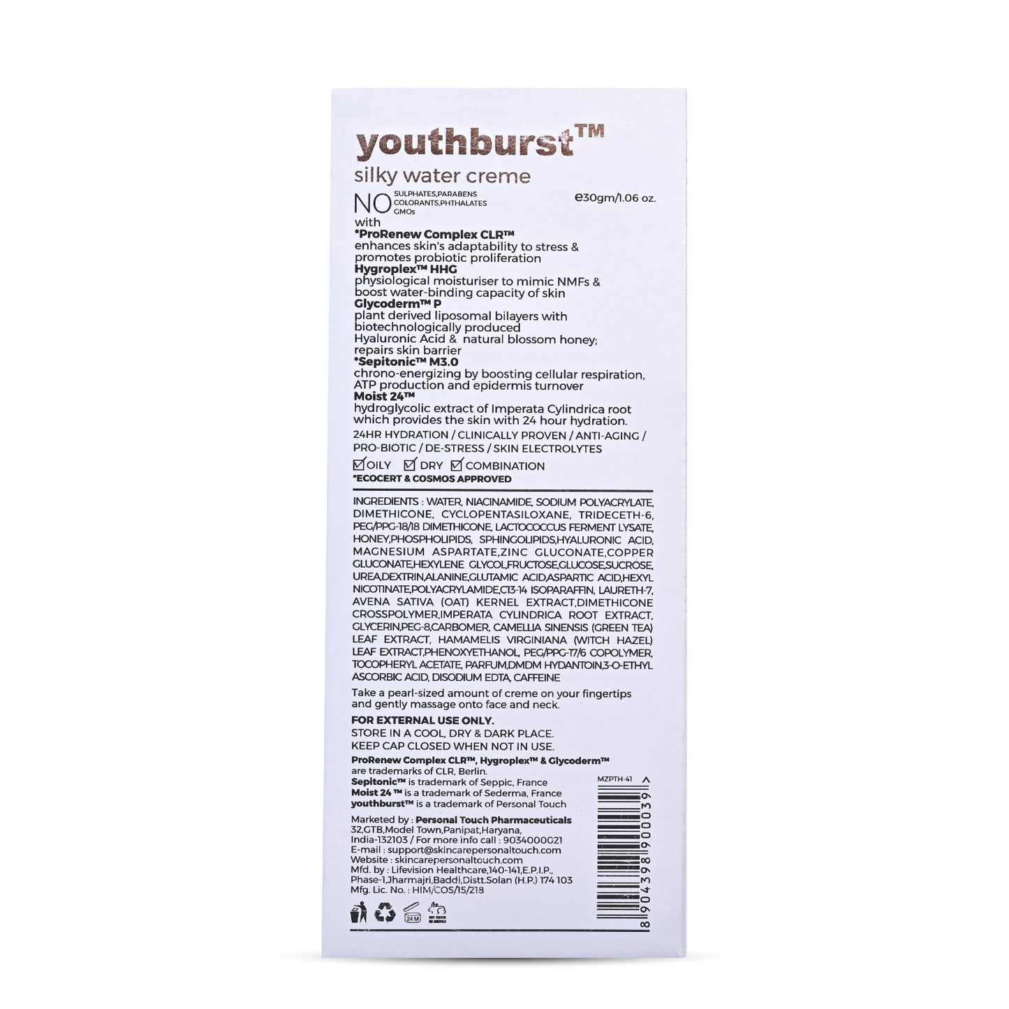 Youthburst - Water Based Moisturizer / Cream