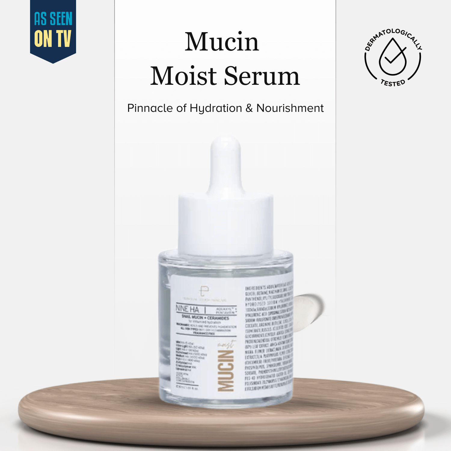 Mucin Moist Serum - World's 1st Snail Mucin | 9 Hyaluronic Acids | Ceramides | Niacinamide - For All Skin Types | 30ml