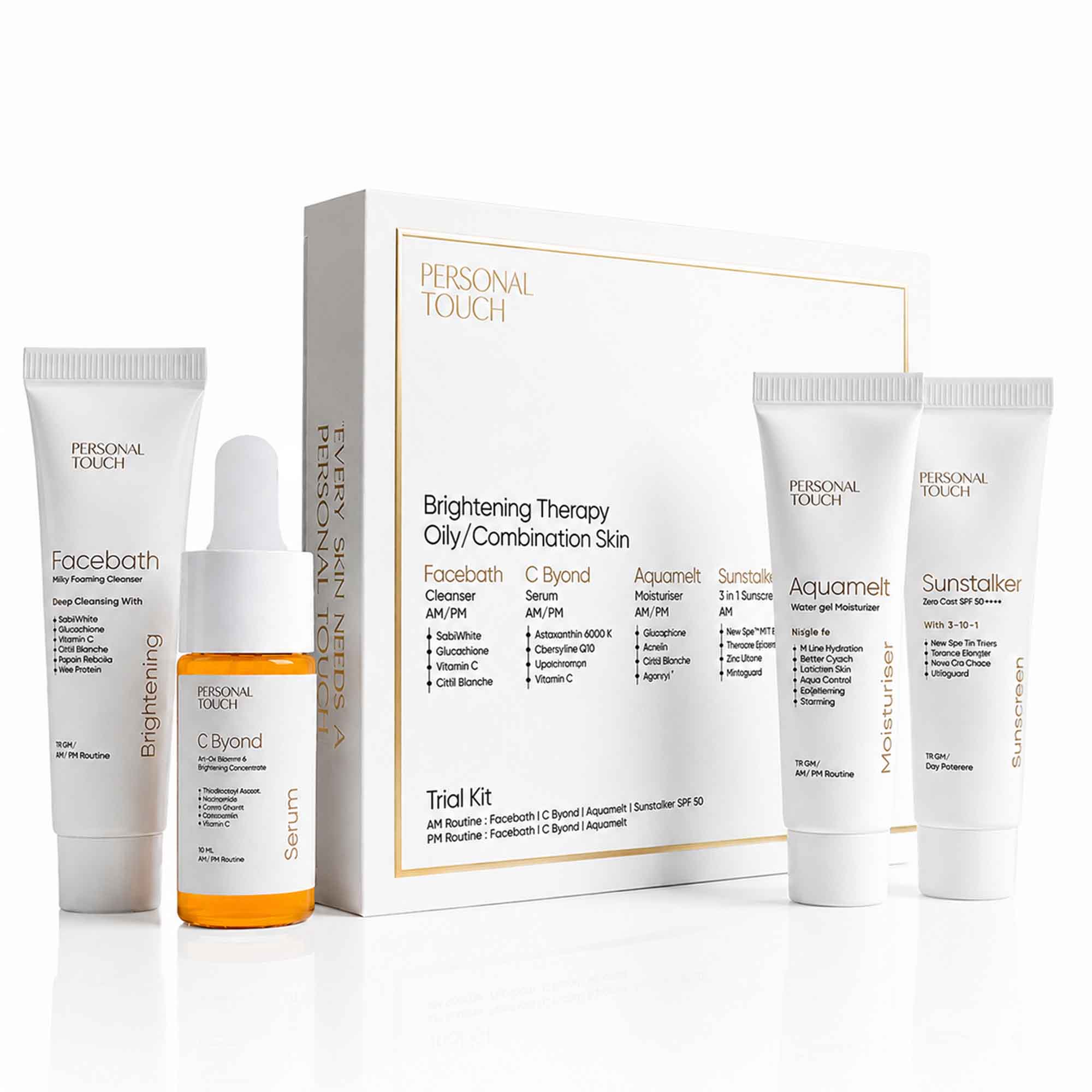 Brightening Therapy Trial Kit | for Oily & Combination Skin | Facewash + Serum + Moisturiser + Sunscreen