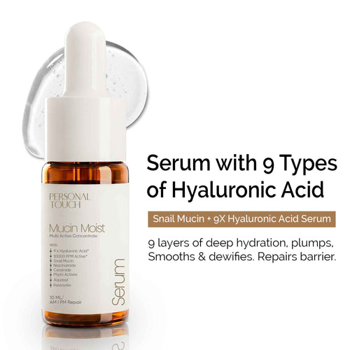 Mucin Moist Serum with 9 Kinds of Hyaluronic Acid, 5% Niacinamide, Snail Mucin & Ceramides