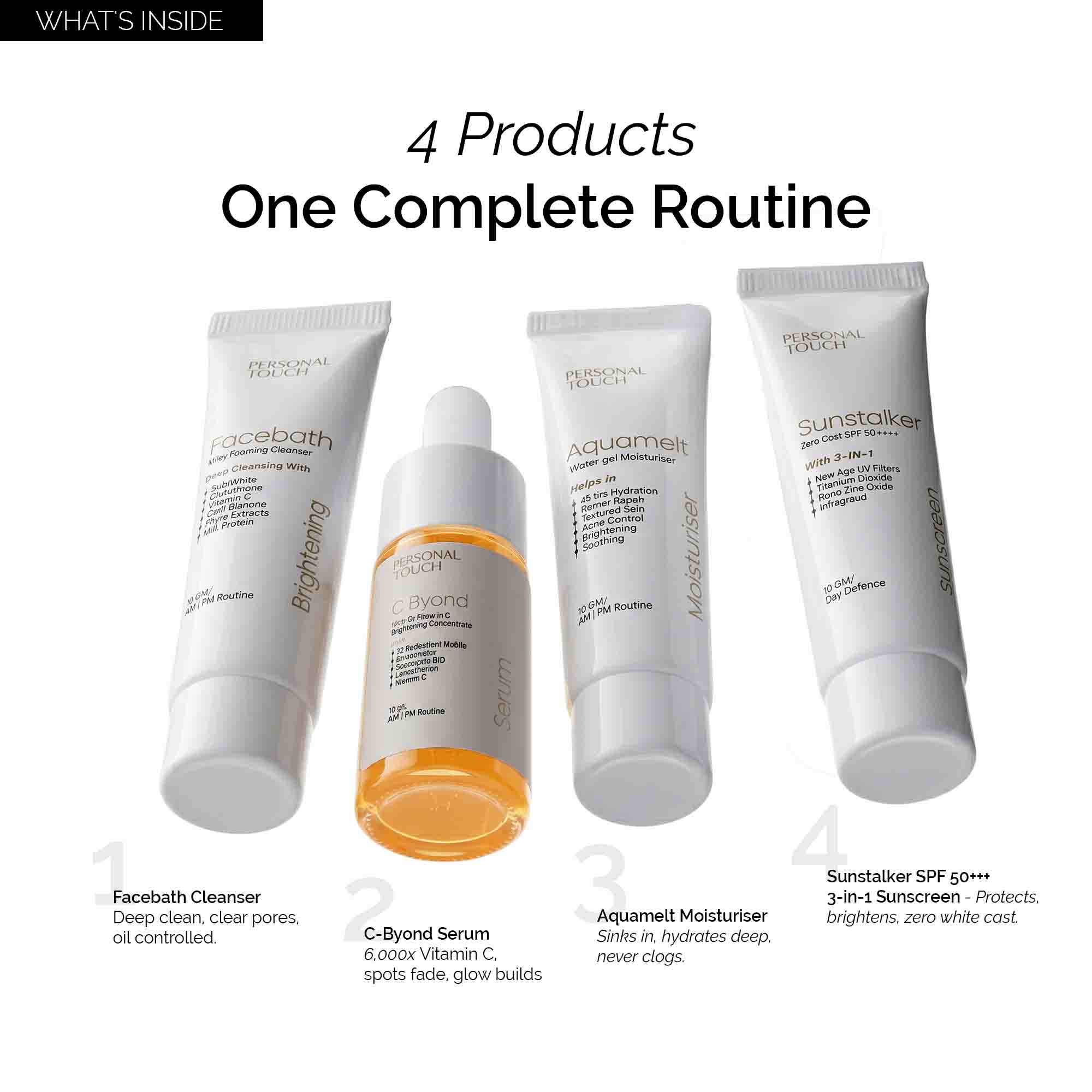 Brightening Therapy Trial Kit | for Oily & Combination Skin | Facewash + Serum + Moisturiser + Sunscreen