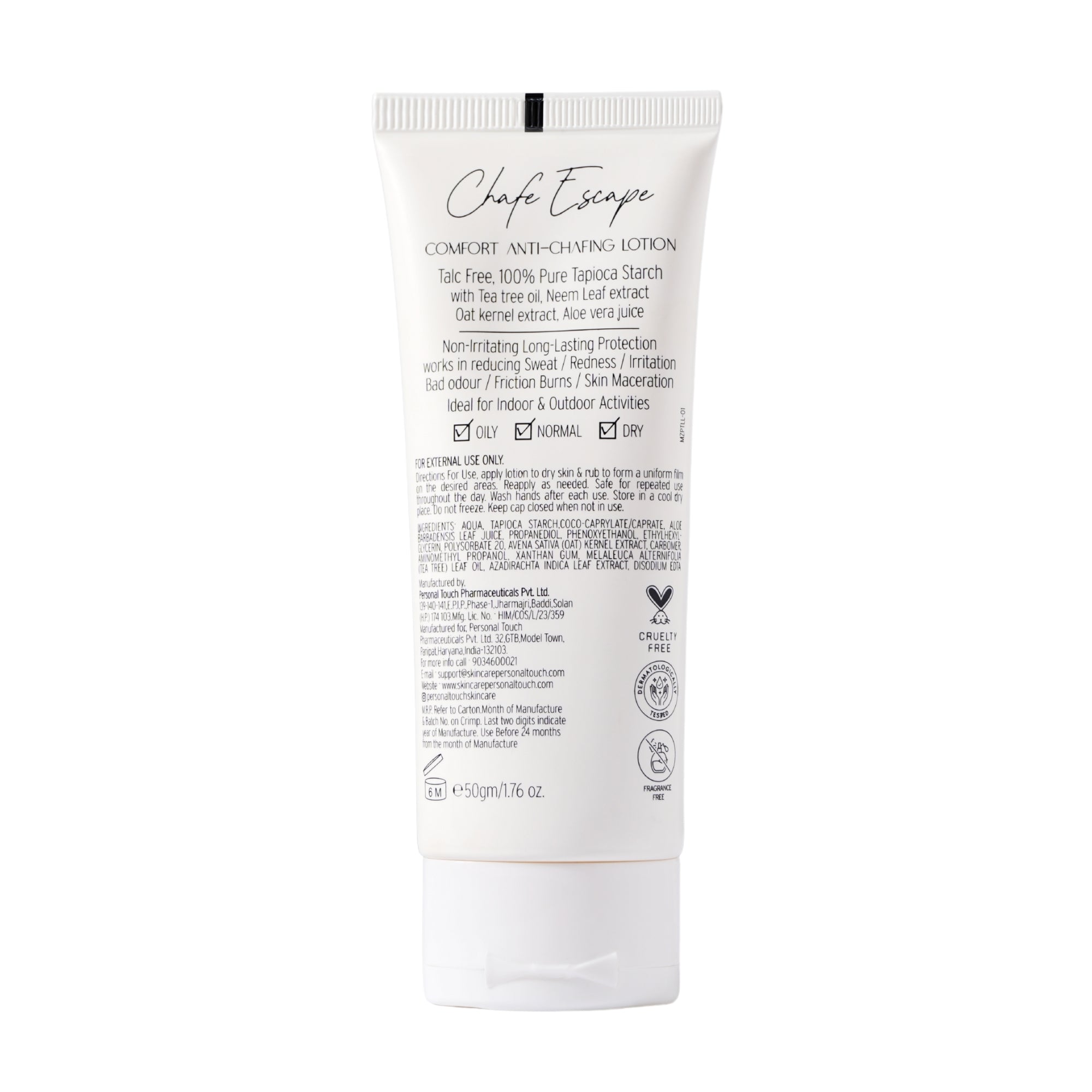 Chafe Escape Comfort Anti-Chafing Lotion with Tea Rree Oil, Neem Leaf Extract | Non-Irritating Long-Lasting Protection | 50g