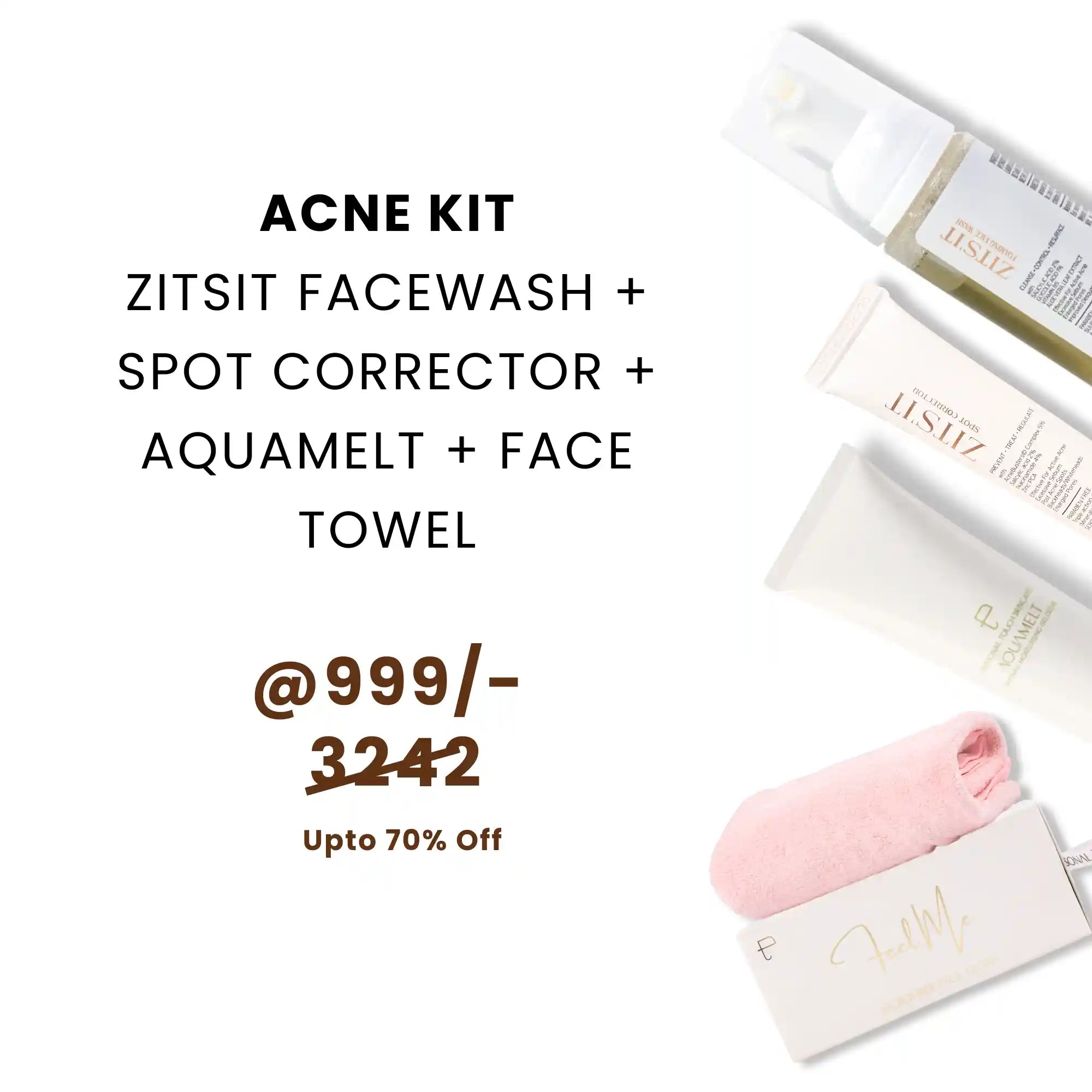 MBM Acne Kit - Zitsit Facewash, Zitsit Spot Corrector, Aquamelt & Face Towel