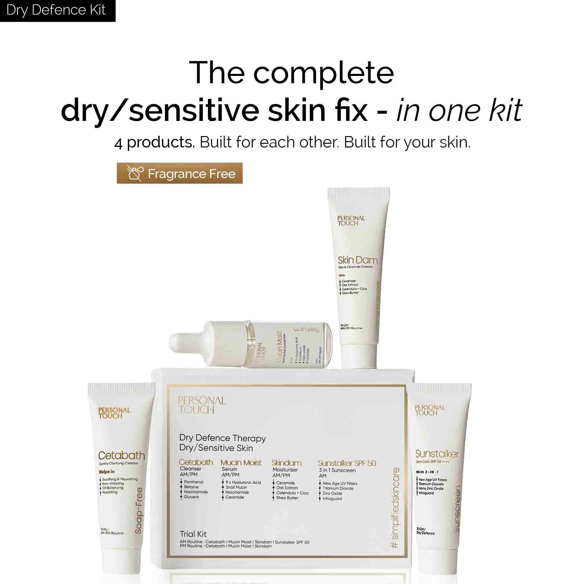 Dry Defence Therapy Trial Kit |  Facewash + Serum + Moisturiser + Sunscreen | for Dry & Sensitive Skin