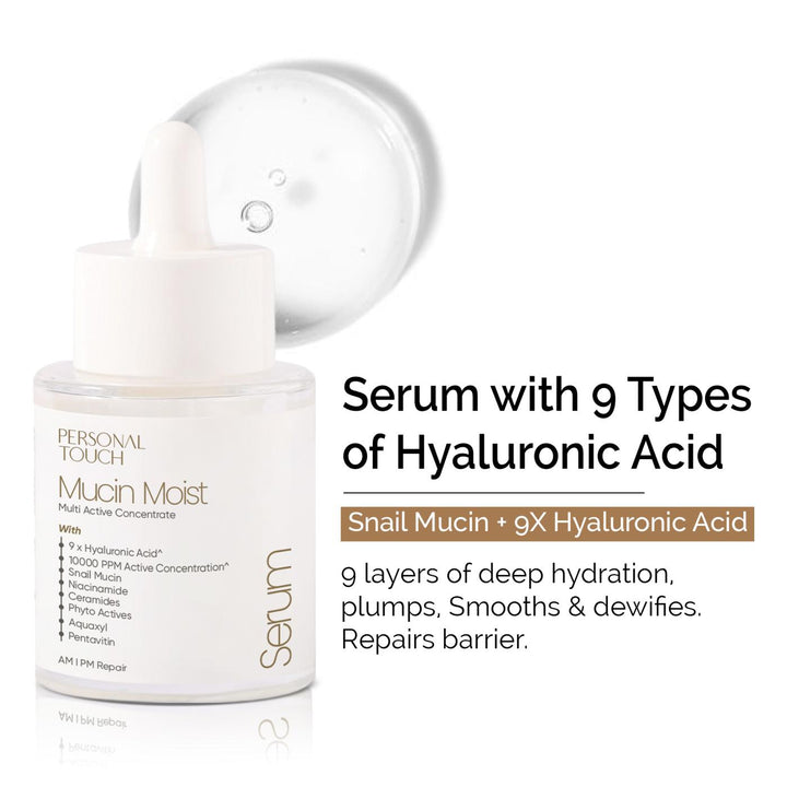 Mucin Moist Serum with 9 Kinds of Hyaluronic Acid, 5% Niacinamide, Snail Mucin & Ceramides