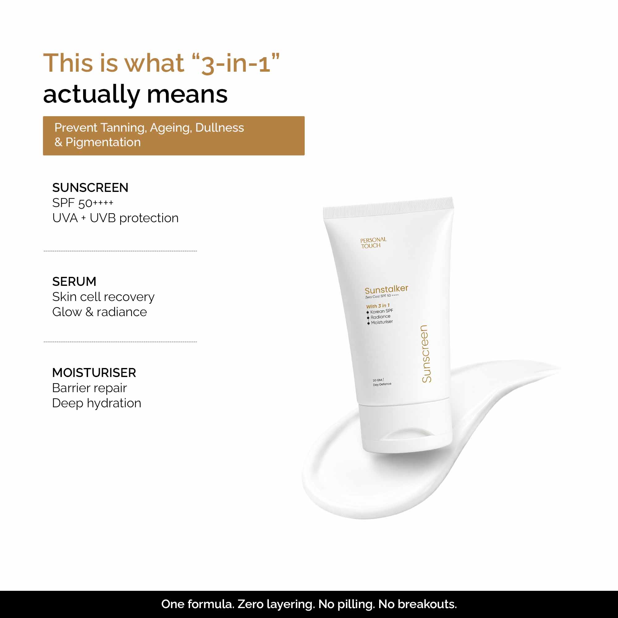 Sunstalker 3-in-1 Sunscreen SPF 50+++ Moisturizer + Serum - 30g