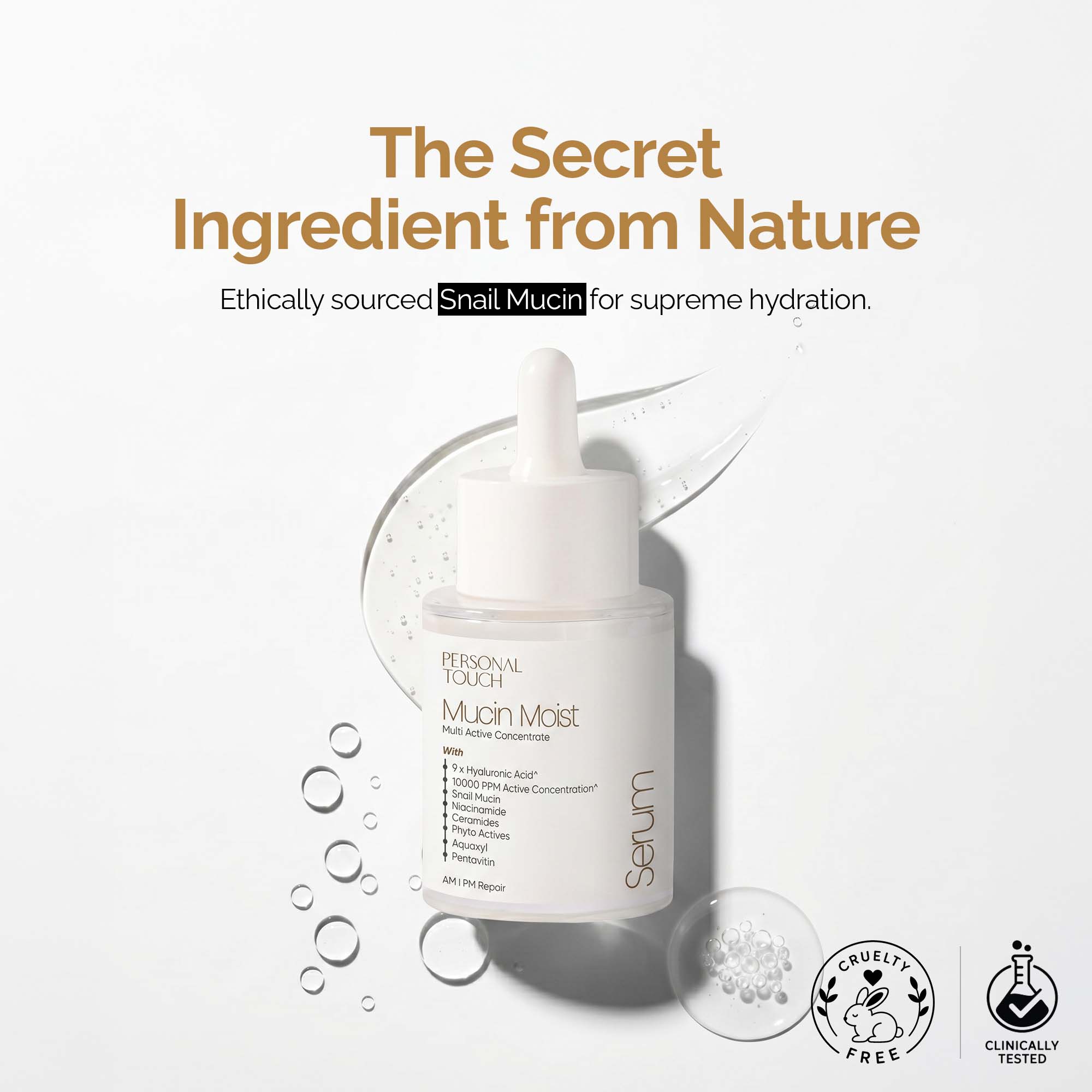 Mucin Moist Serum with 9 Kinds of Hyaluronic Acid, 5% Niacinamide, Snail Mucin & Ceramides