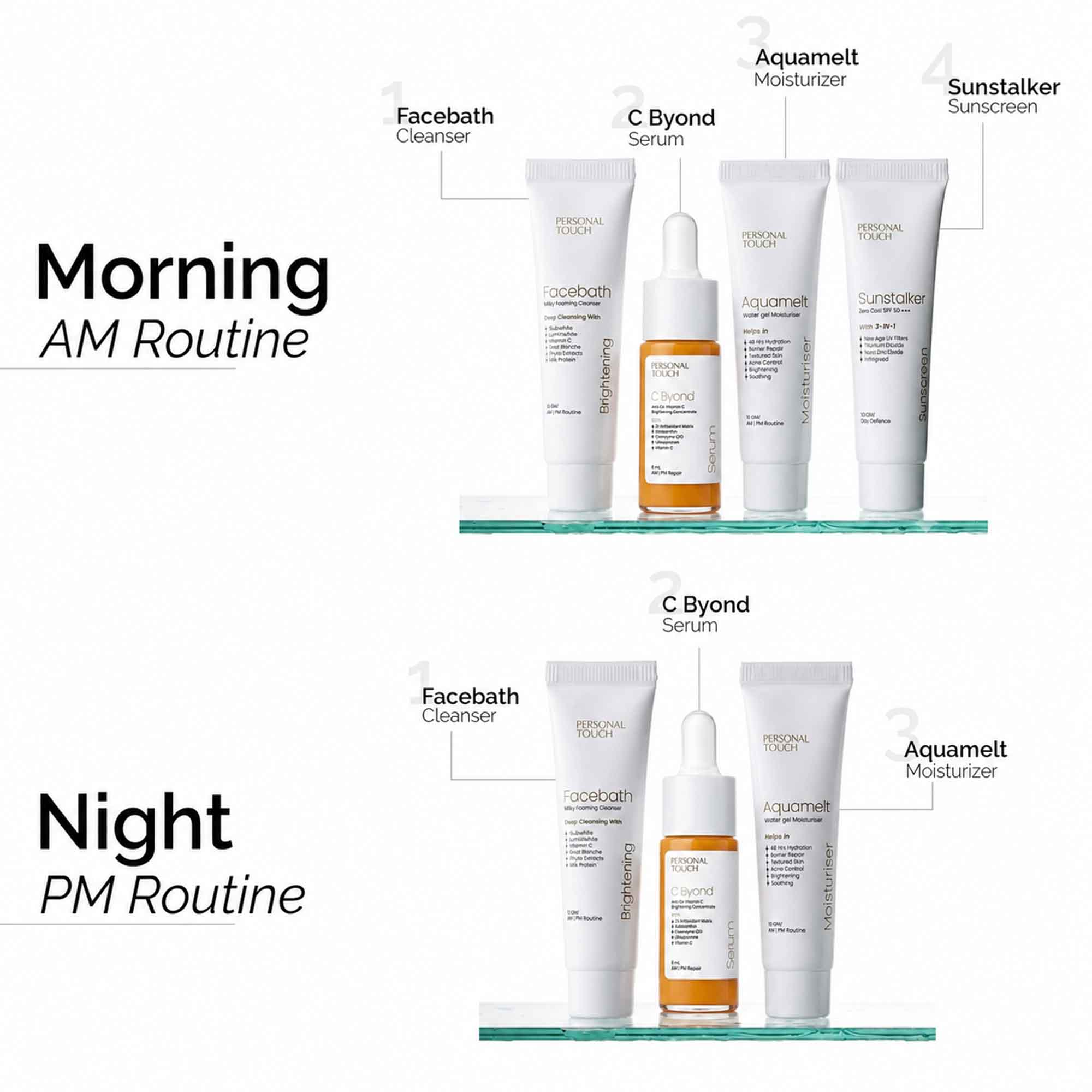 Brightening Therapy Trial Kit | for Oily & Combination Skin | Facewash + Serum + Moisturiser + Sunscreen