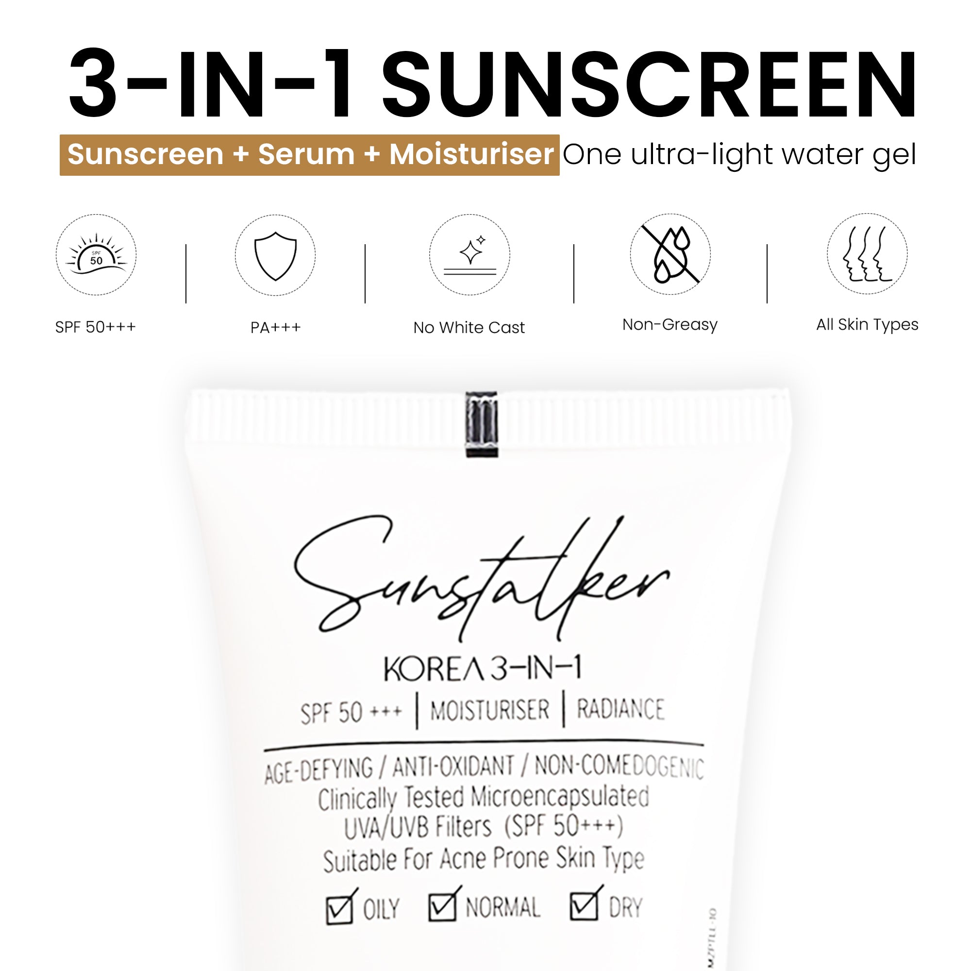 Sunstalker 3-in-1 Moisturizer + Serum + SPF 50+++ - 50gm