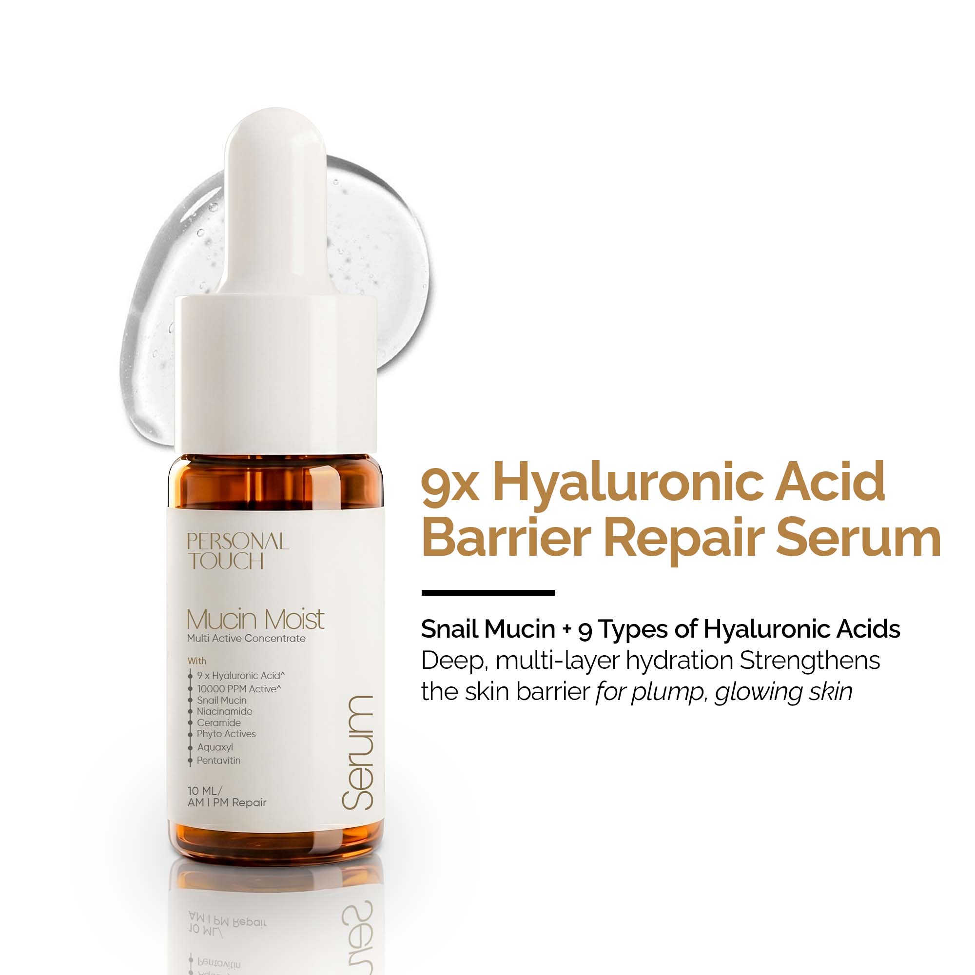 Mucin Moist Serum with 9 Kinds of Hyaluronic Acid, 5% Niacinamide, Snail Mucin & Ceramides
