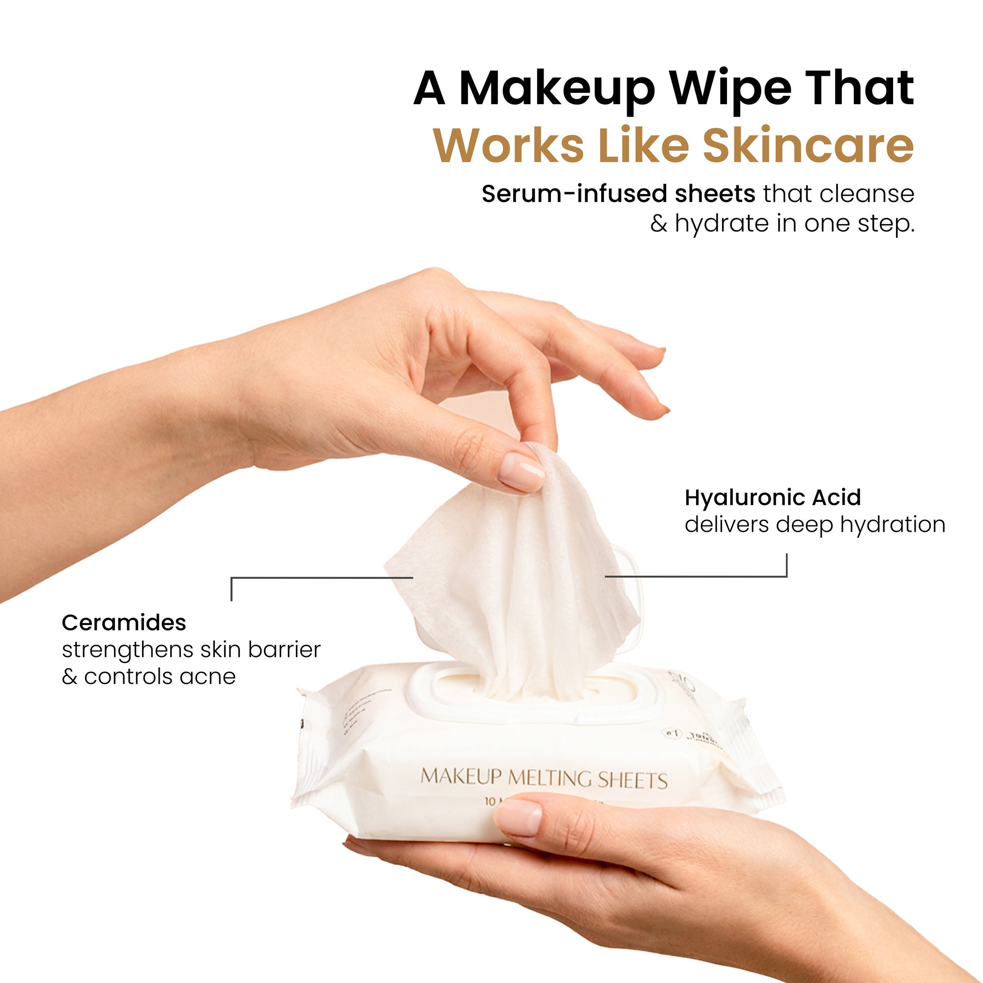 Makeup Melting Skin Care Wipes 10 Sheets Pack - World's First Serum Infused Makeup Remover With Hyaluronic Acid