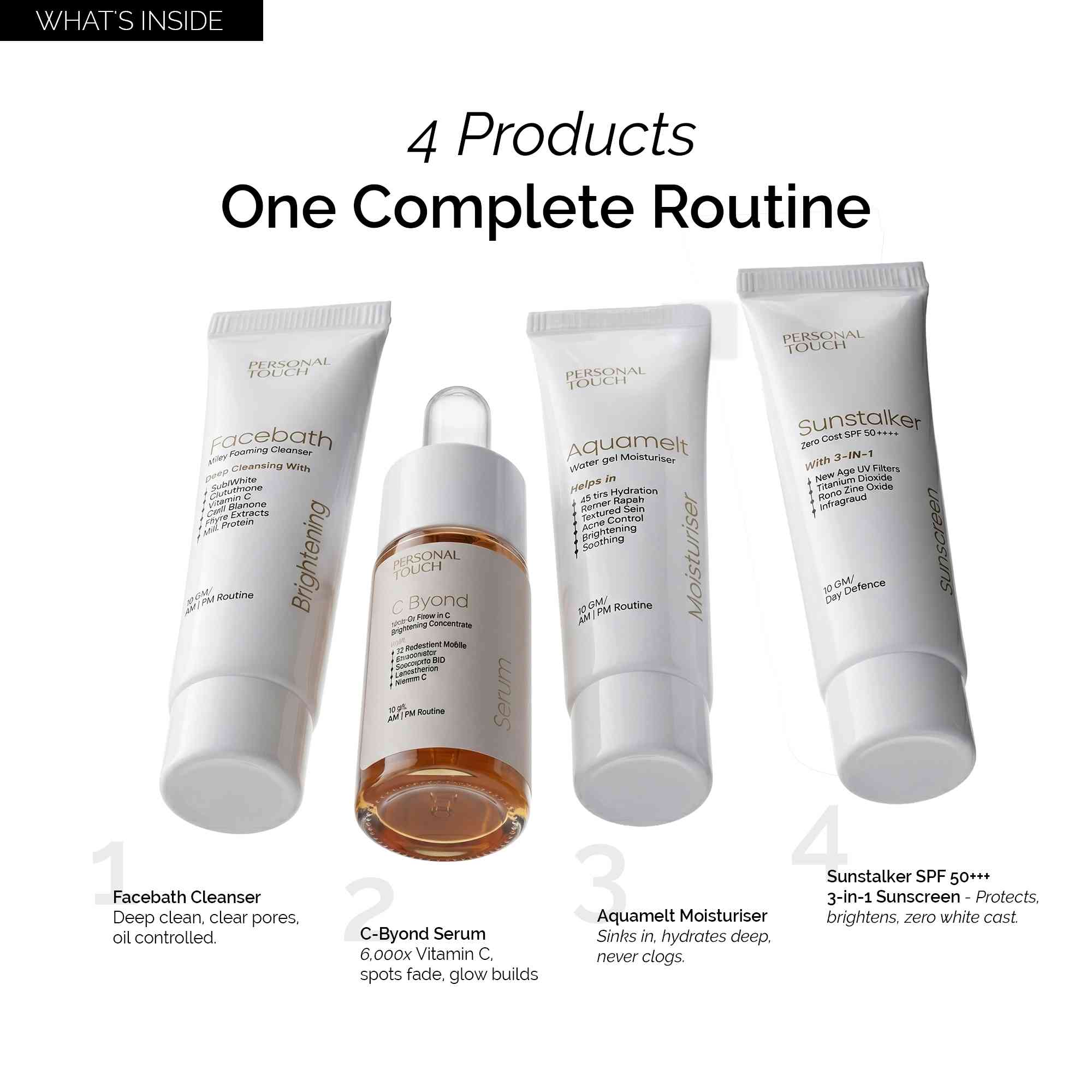 Brightening Therapy Trial Kit | for Oily & Combination Skin | Facewash + Serum + Moisturiser + Sunscreen