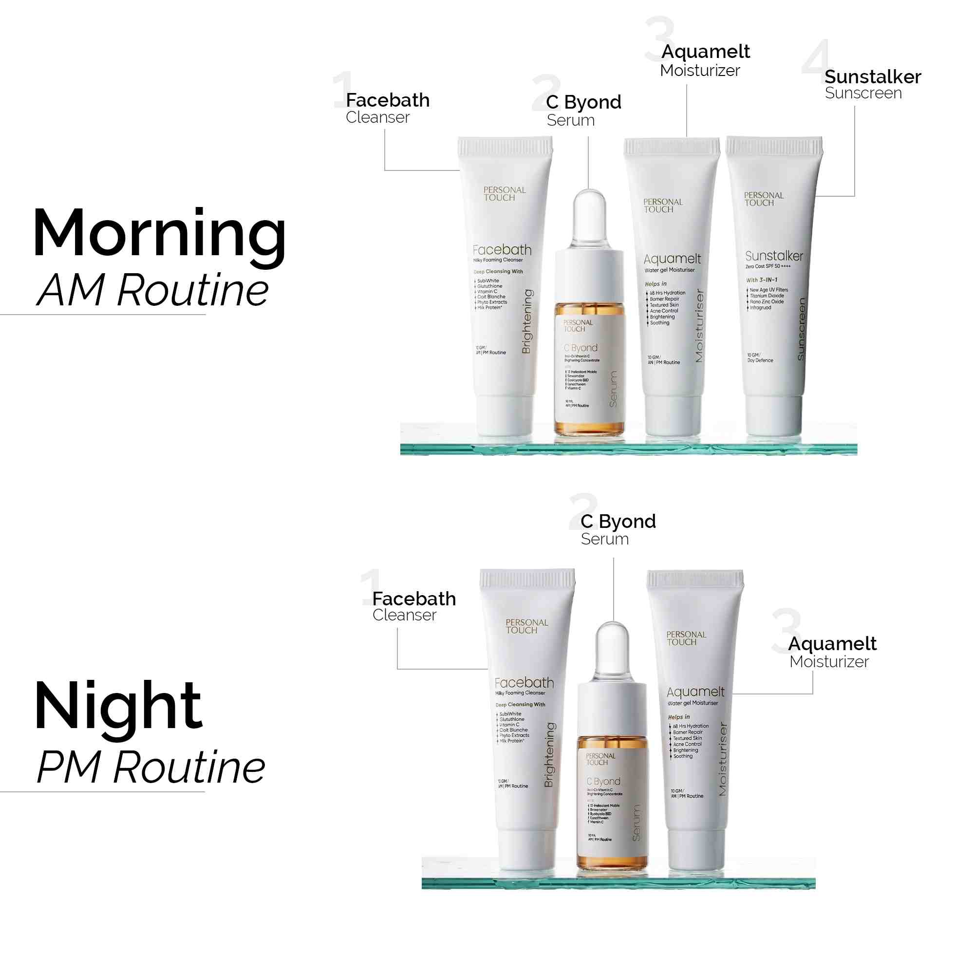 Brightening Therapy Trial Kit | for Oily & Combination Skin | Facewash + Serum + Moisturiser + Sunscreen