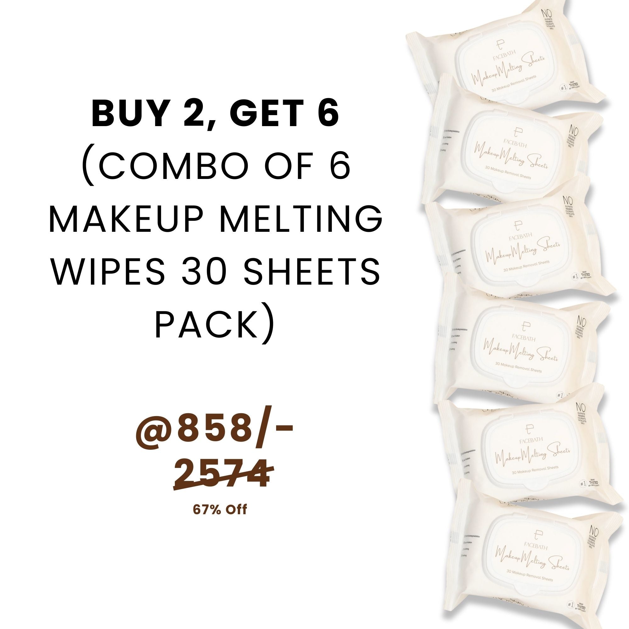 Buy 2, Get 6 (Combo of 6 x Makeup Melting Wipes 30 Sheets Pack)
