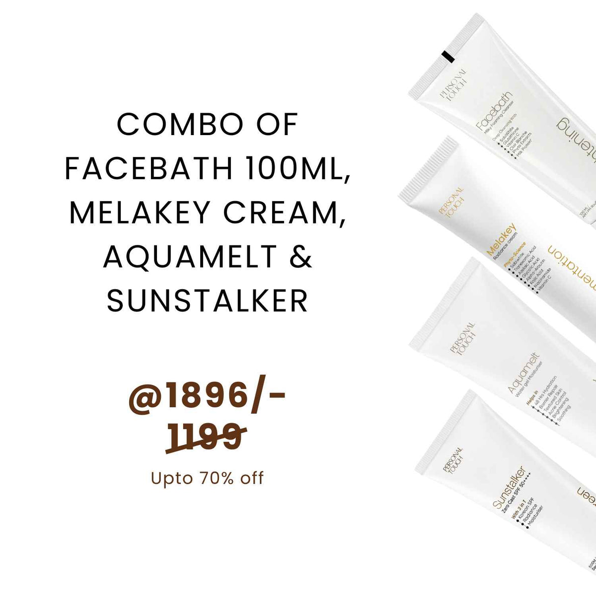 Combo of Facebath 100ml + Melakey Cream + Aquamelt Moisturizer + Sunstalker