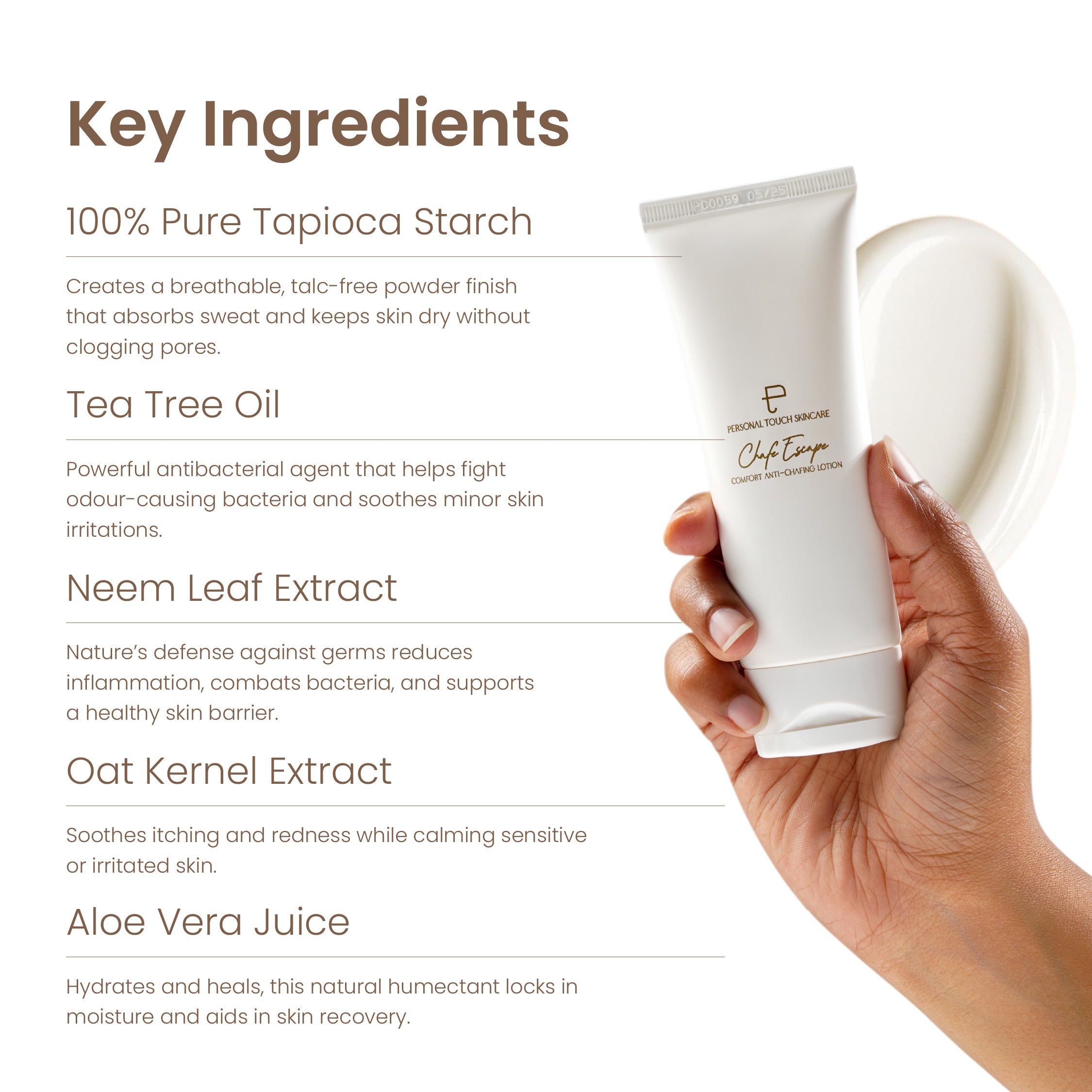 Chafe Escape Comfort Anti-Chafing Lotion with Tea Rree Oil, Neem Leaf Extract | Non-Irritating Long-Lasting Protection | 50g