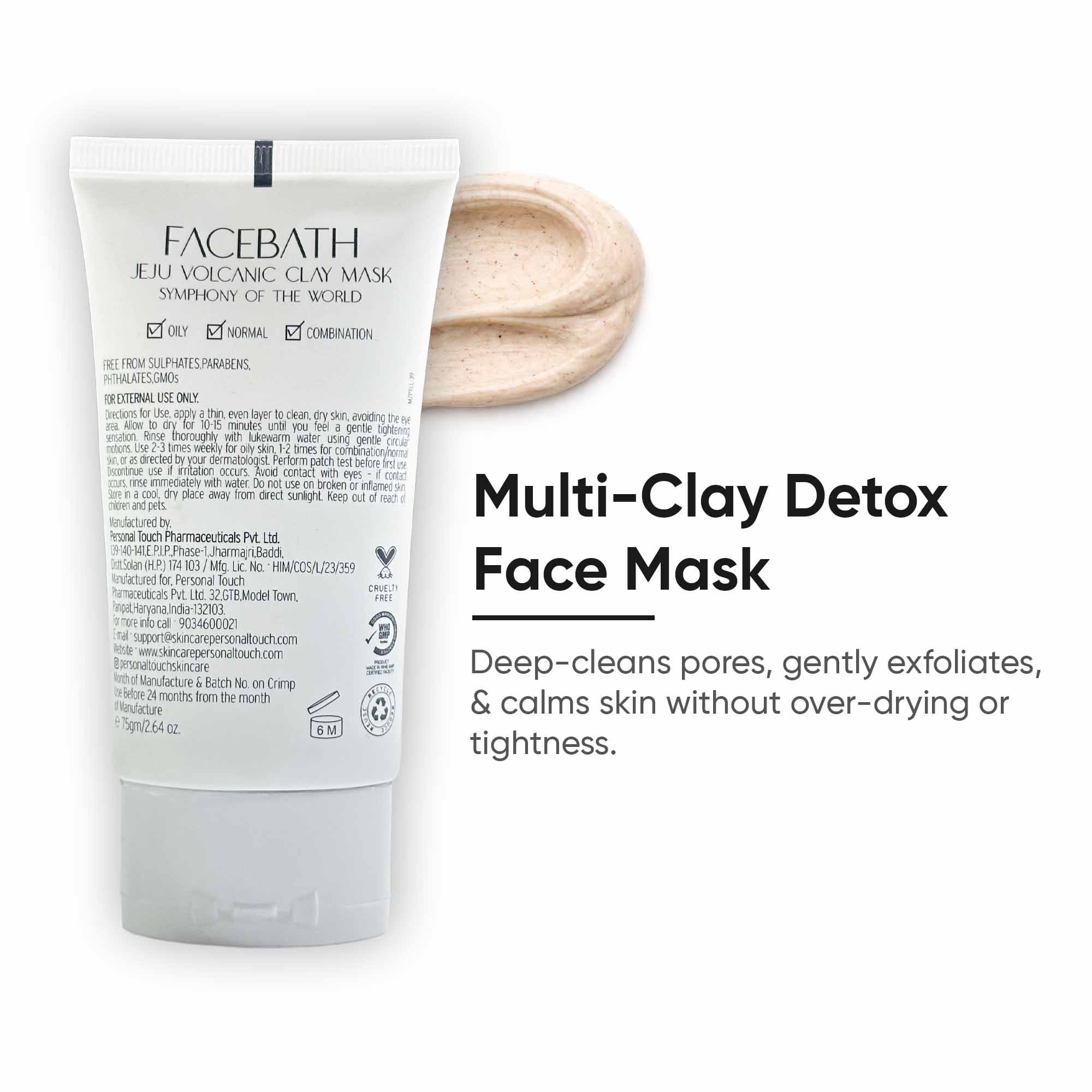 Facebath Jeju Volcanic Clay Mask with Oatmeal - 75 g + Free Mini Towel