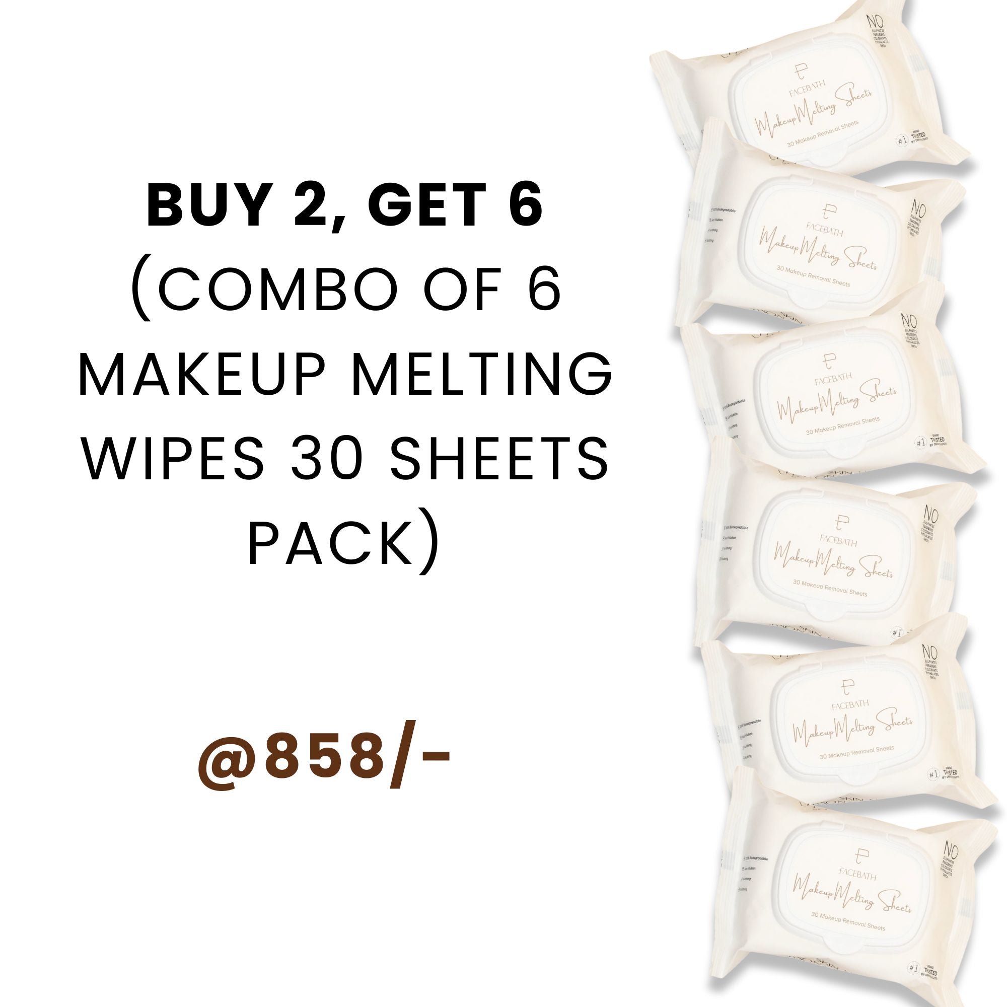 Buy 2, Get 6 (Combo of 6 x Makeup Melting Wipes 30 Sheets Pack)