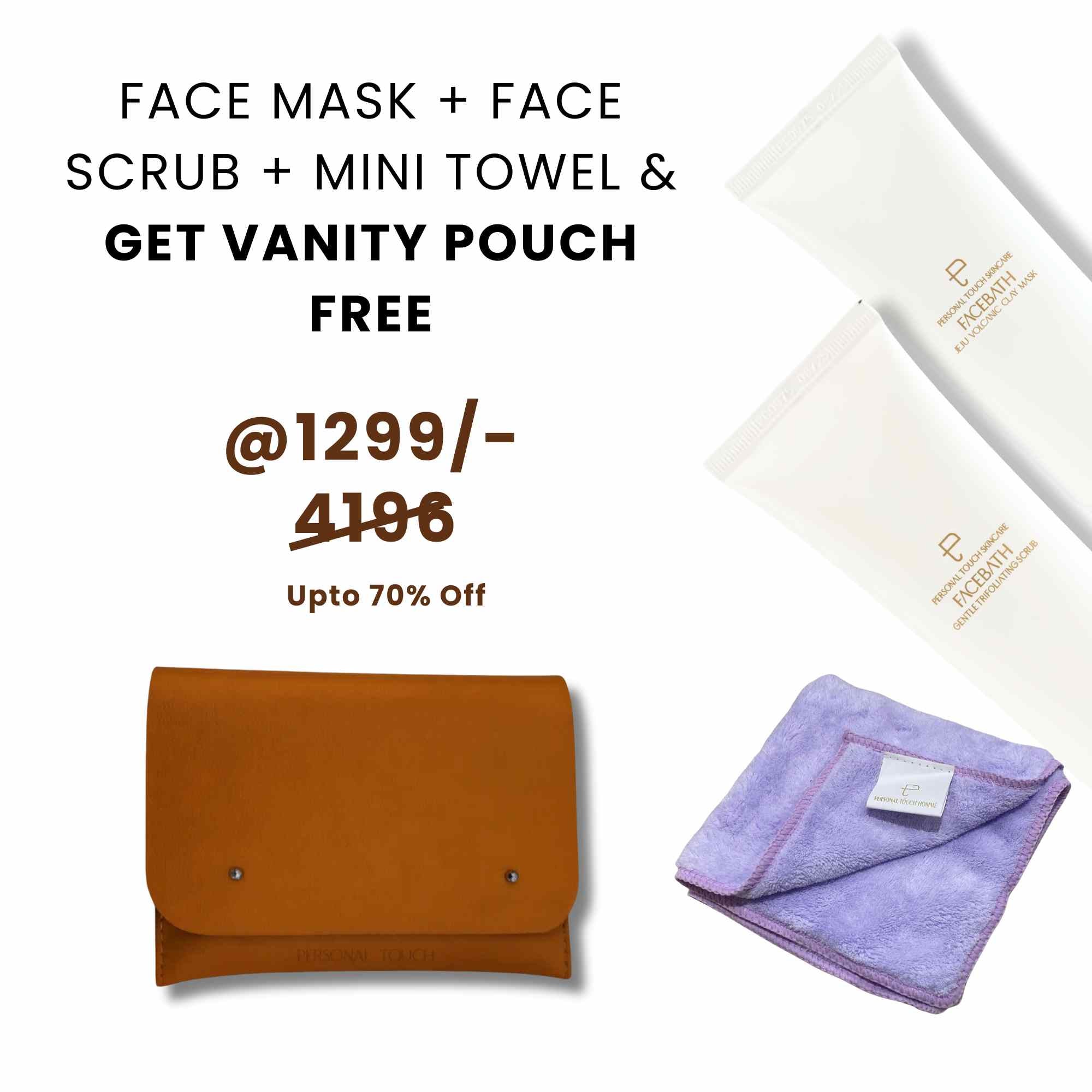Combo of Face Mask, Face Scrub & Mini Towel + Get Vanity Pouch Free