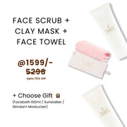 Combo of Facebath Clay Mask, Facebath Face Scrub, Feel Me Face Towel + Choose Gift 🎁