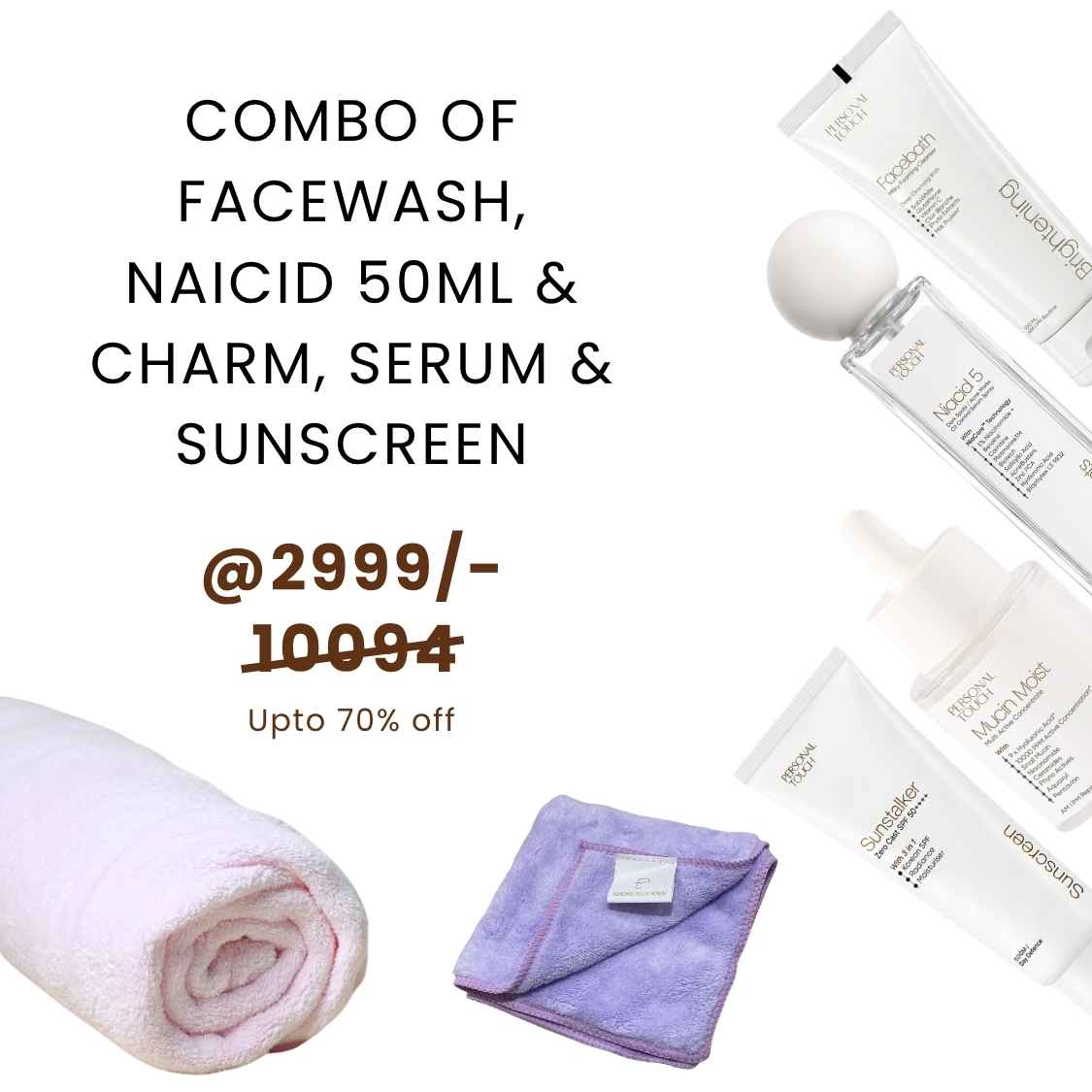 Combo of Facewash, Naicid 50ml & Charm, Serum & Sunscreen