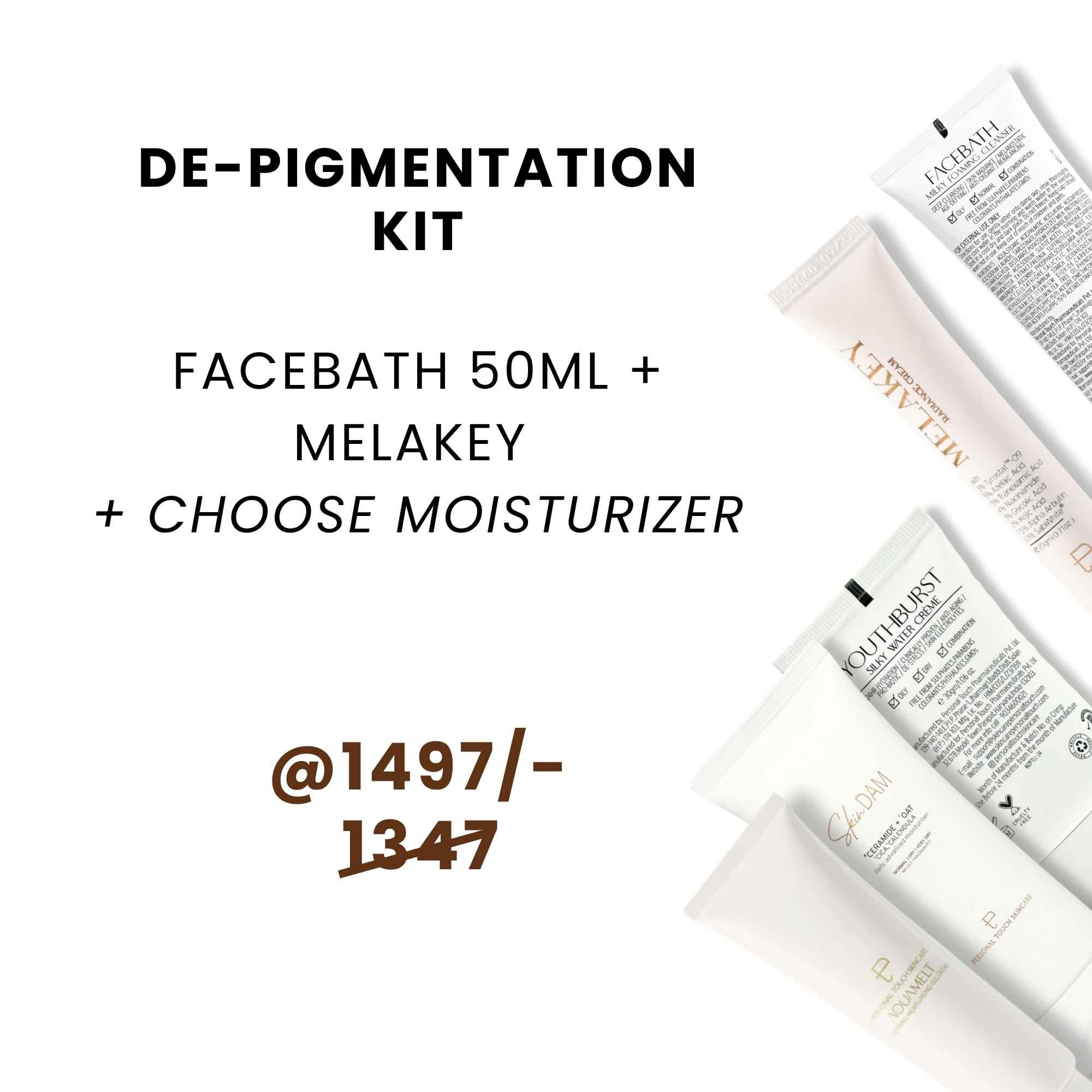 De-Pigmentation Kit - Facebath 50ml + Melakey + Moisturizer