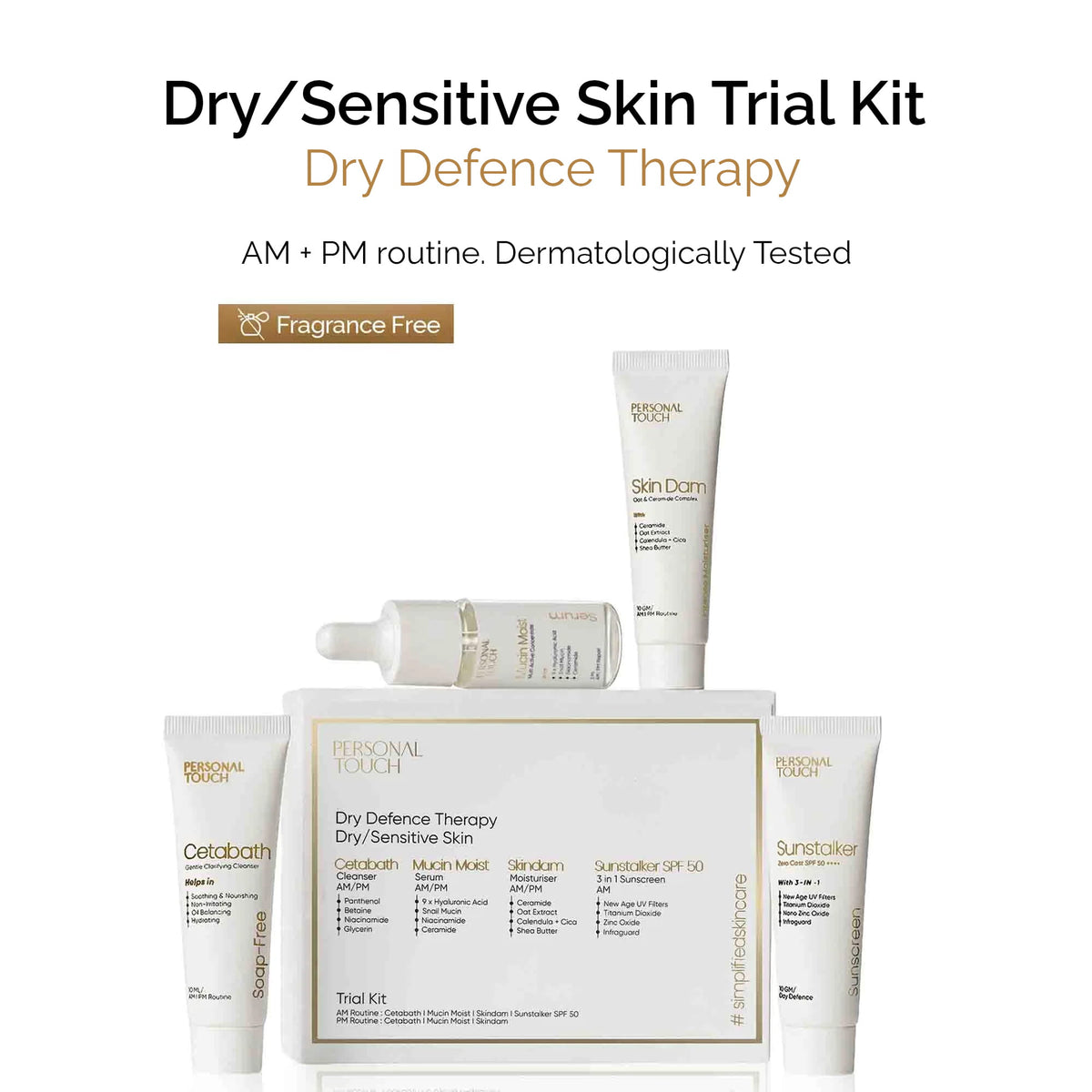 Dry Defence Therapy Trial Kit |  Facewash + Serum + Moisturiser + Sunscreen | for Dry & Sensitive Skin