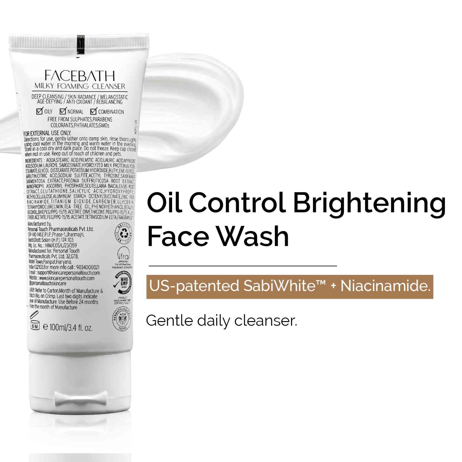 Facebath Oil Control Face Wash with Niacinamide and Sabi-White - 100 ml