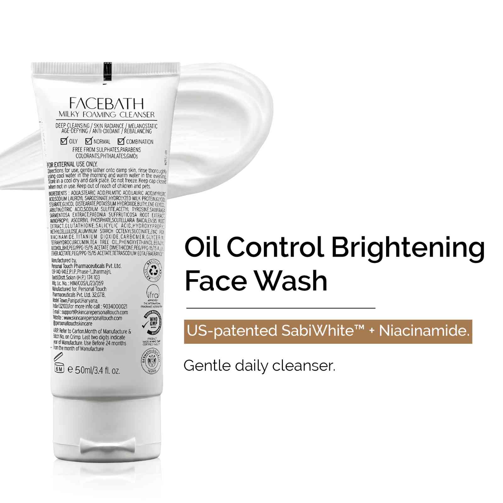 Facebath Oil Control Face Wash with Niacinamide and Sabi-White - 50 ml