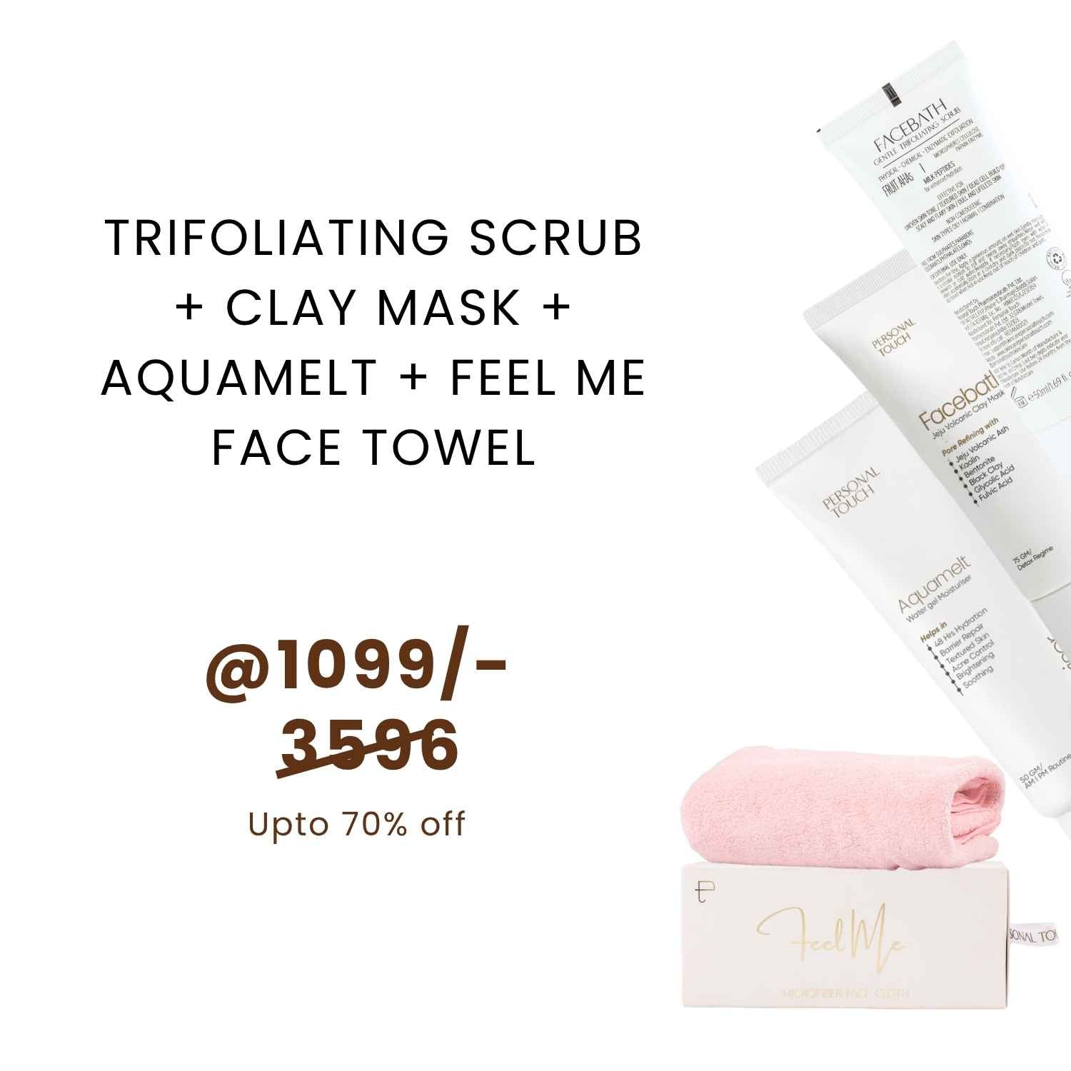 Combo of Clay Mask, Face Scrub, Aquamelt & Face Towel