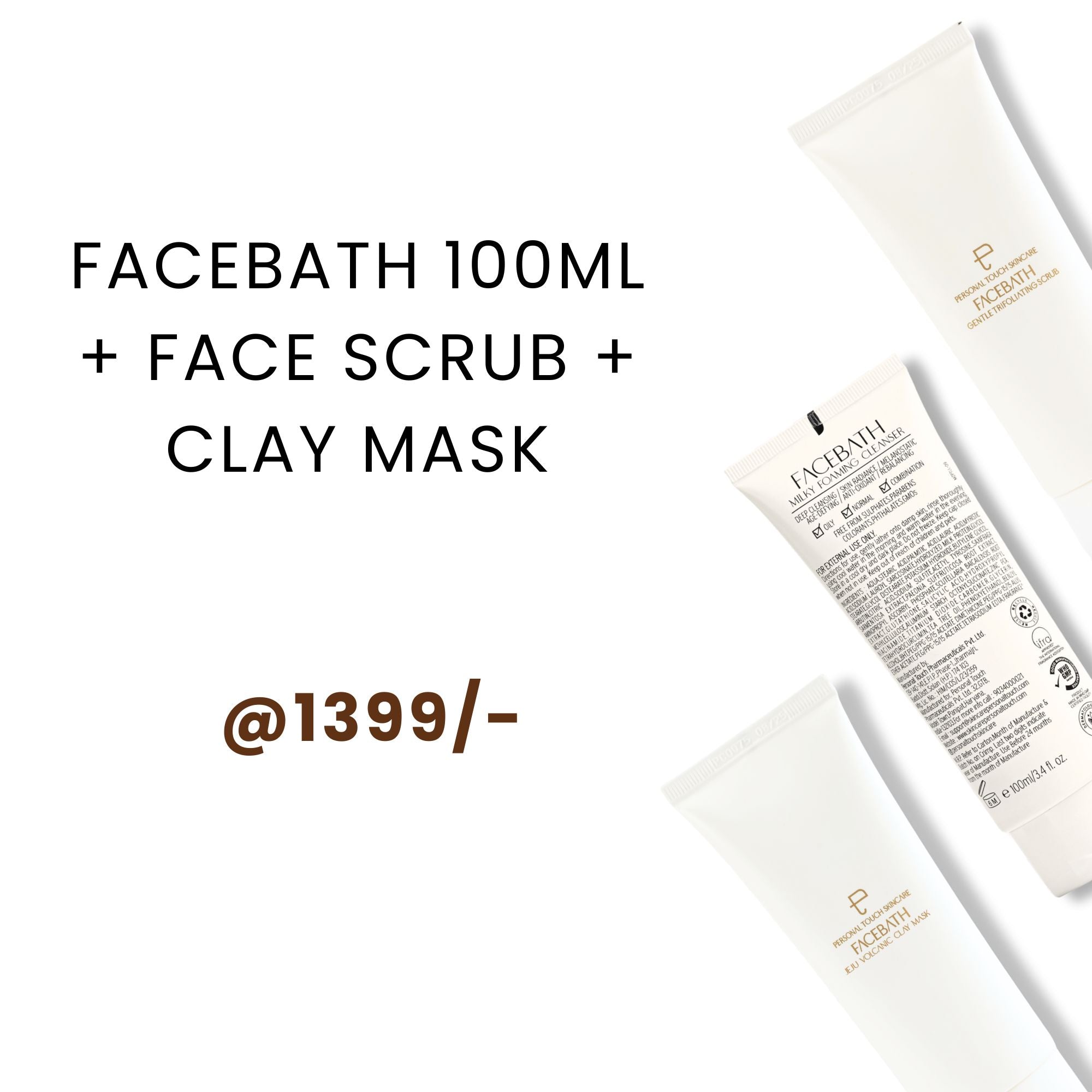 Facebath Series Combo - Facebath 100ml, Face Scrub & Clay Mask