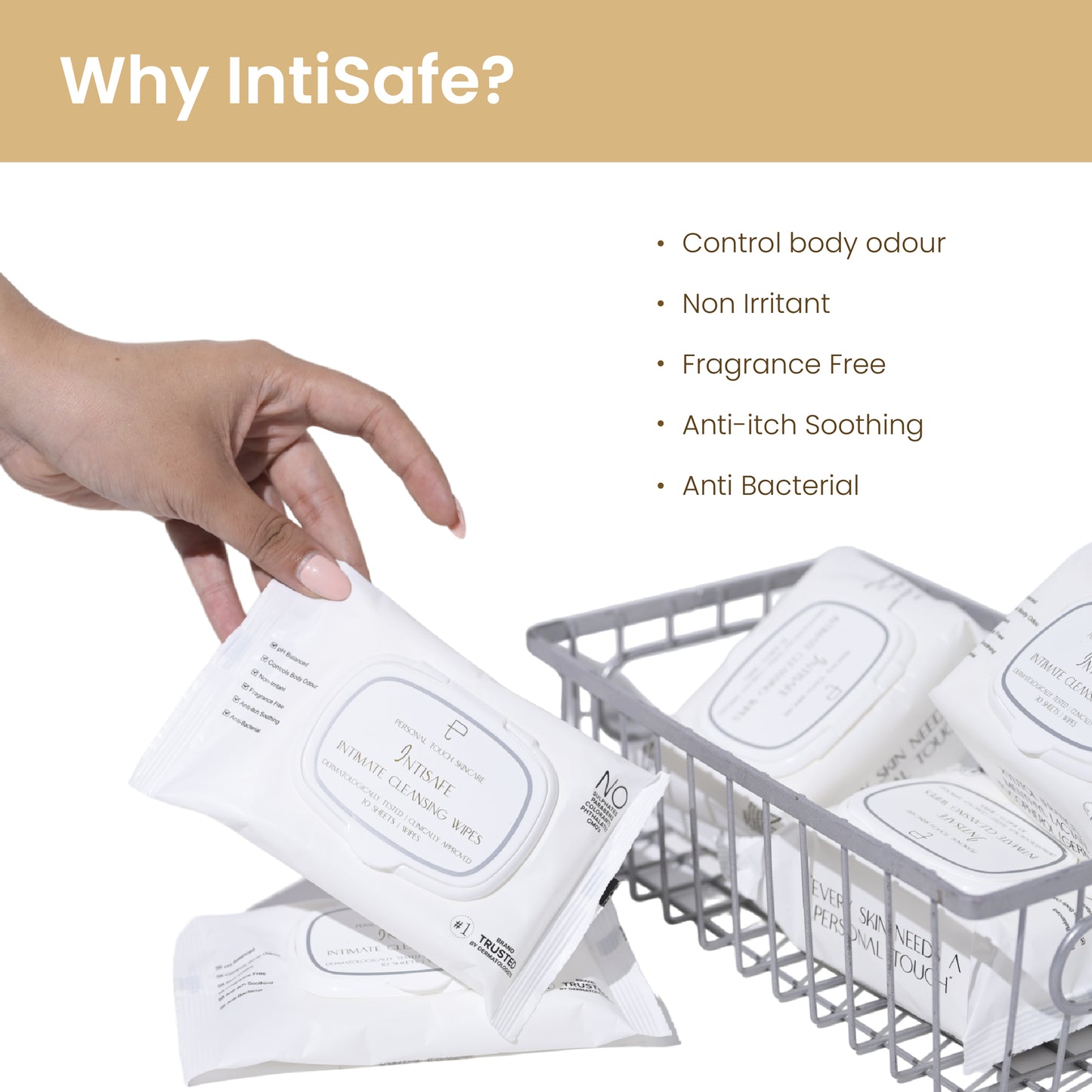 Intimate Cleansing Wipes - Women's & Men Hygiene Wipes for Sensitive Skin - INTISAFE