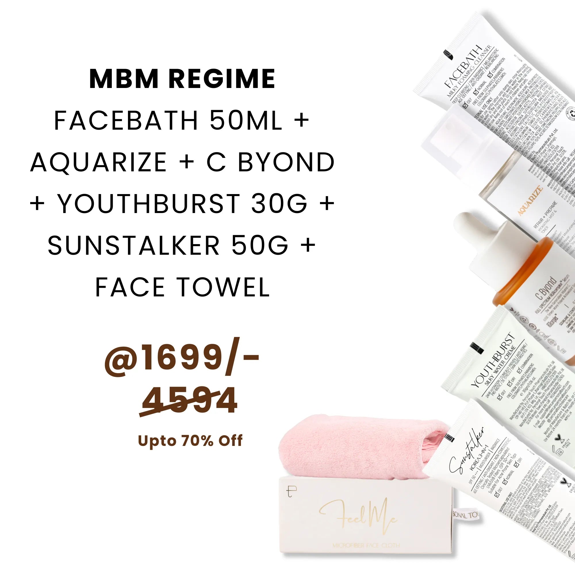 MBM Regime - Facebath 50ml, Aquarize, C Byond, Youthburst 30ml, Sunstalker & Face Towel