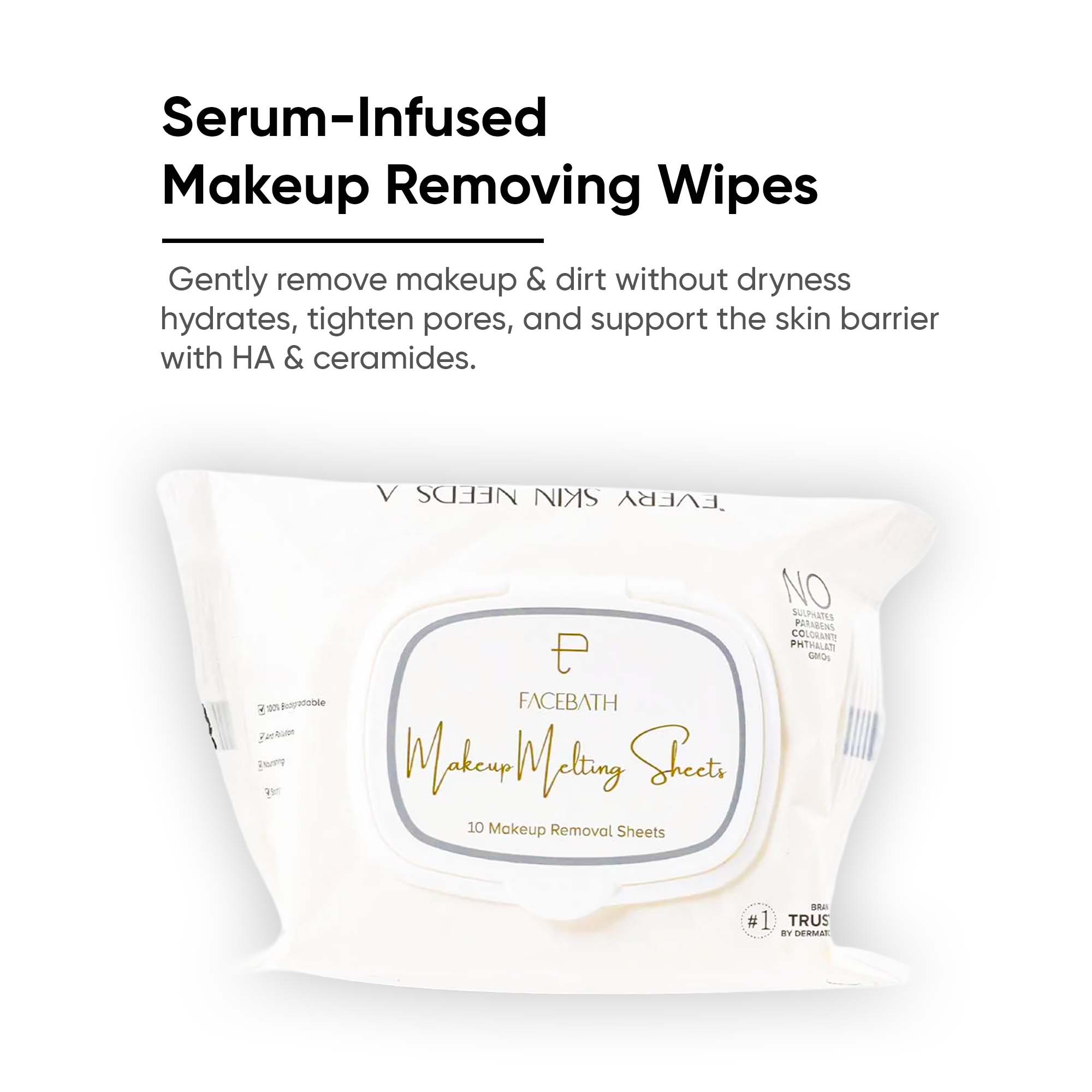 Makeup Melting Skin Care Wipes 10 Sheets Pack - World's First Serum Infused Makeup Remover With Hyaluronic Acid