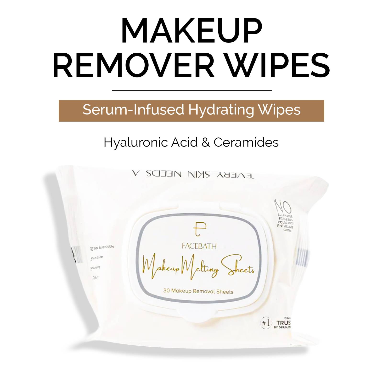 Makeup Removing Wipes with Hyaluronic Acid Serum 30 Sheets