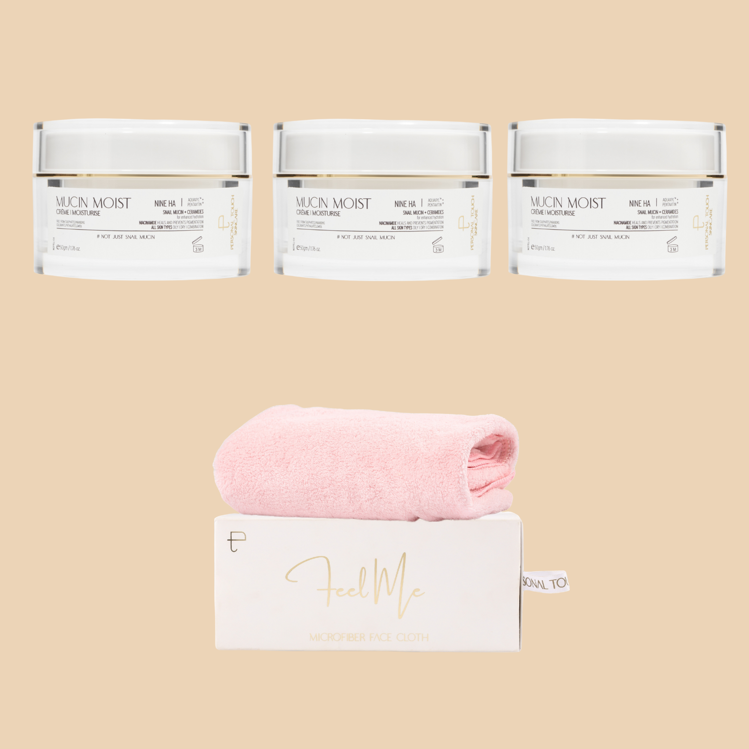 Buy 1 Get 4 (Combo of 3 x Mucin Creme & 1 x Feel Me Face Towel)