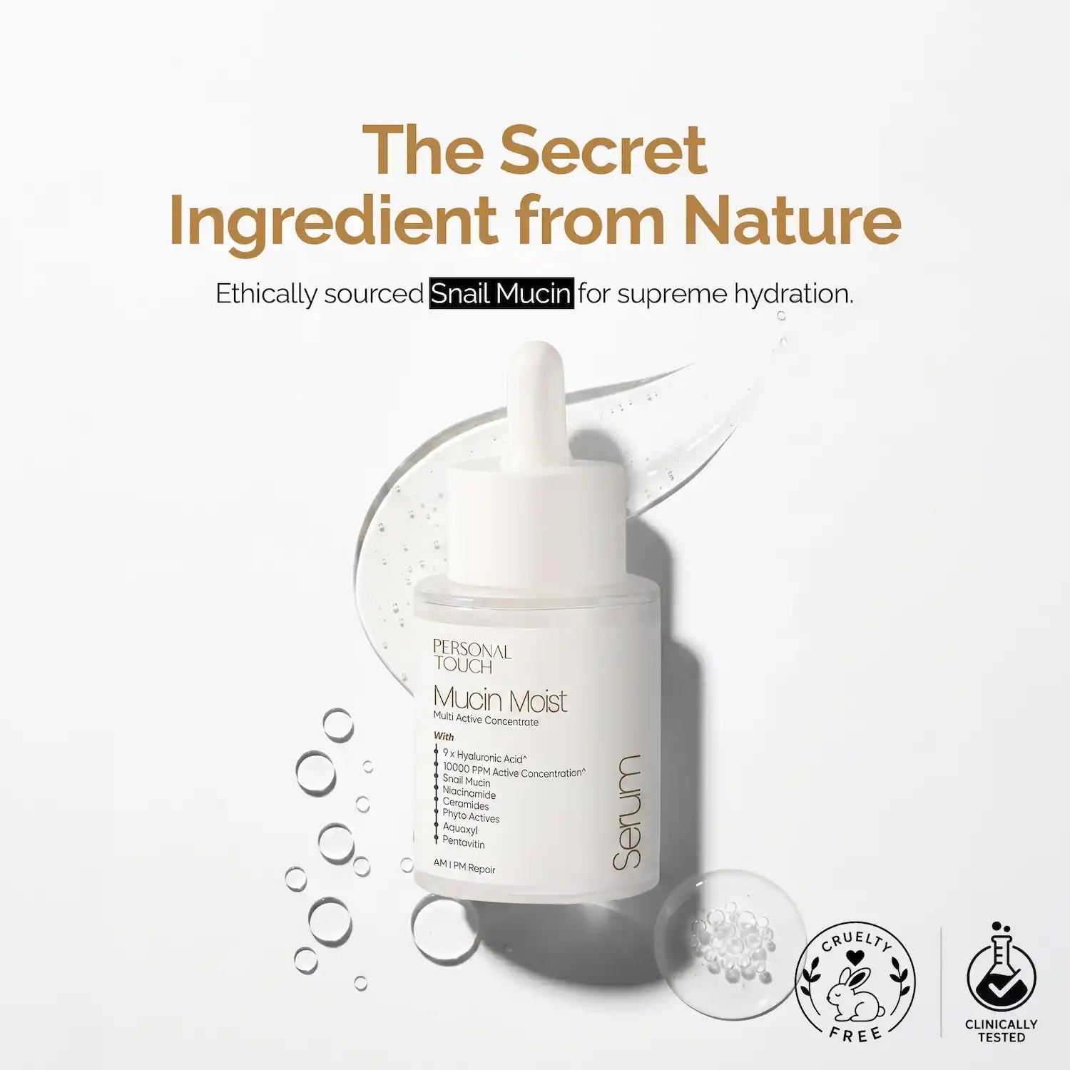 Mucin Moist Serum with 9 Kinds of Hyaluronic Acid, 5% Niacinamide, Snail Mucin & Ceramides