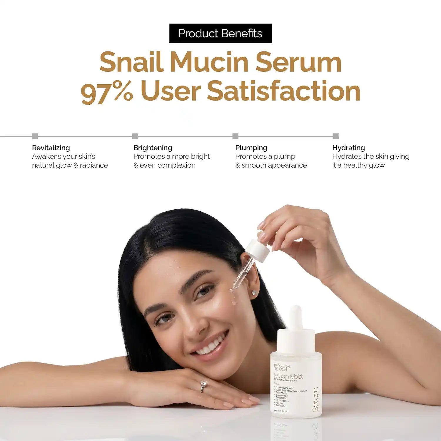 Mucin Moist Serum with 9 Kinds of Hyaluronic Acid, 5% Niacinamide, Snail Mucin & Ceramides