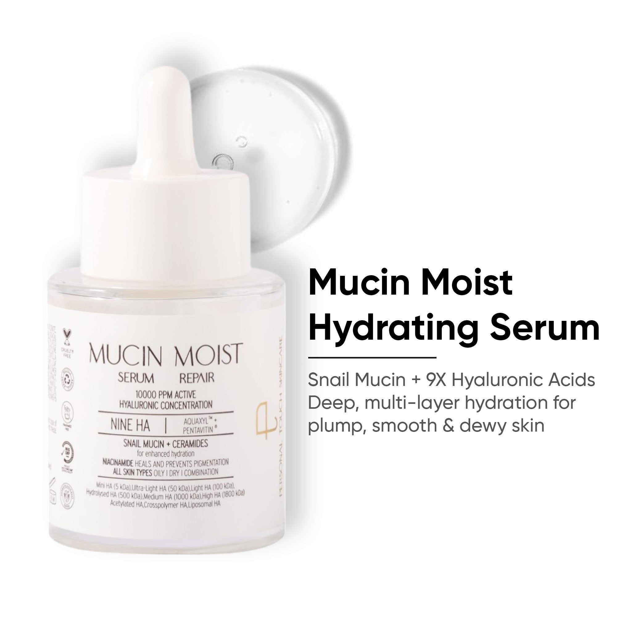 Mucin Hydrating Serum with Snail Mucin, Hyaluronic Acid & Ceramides 30 ml