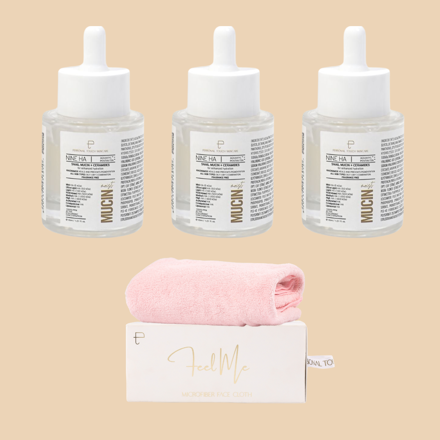 Buy 1 Get 4 (Combo of 3 x Mucin Moist Serum & 1 x Feel Me Face Towel)