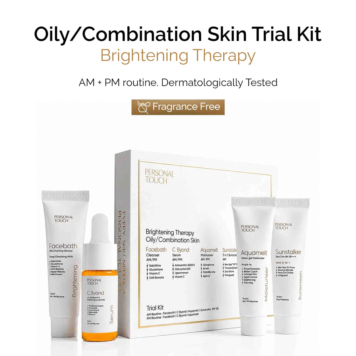 Brightening Therapy Trial Kit | for Oily & Combination Skin | Facewash + Serum + Moisturiser + Sunscreen