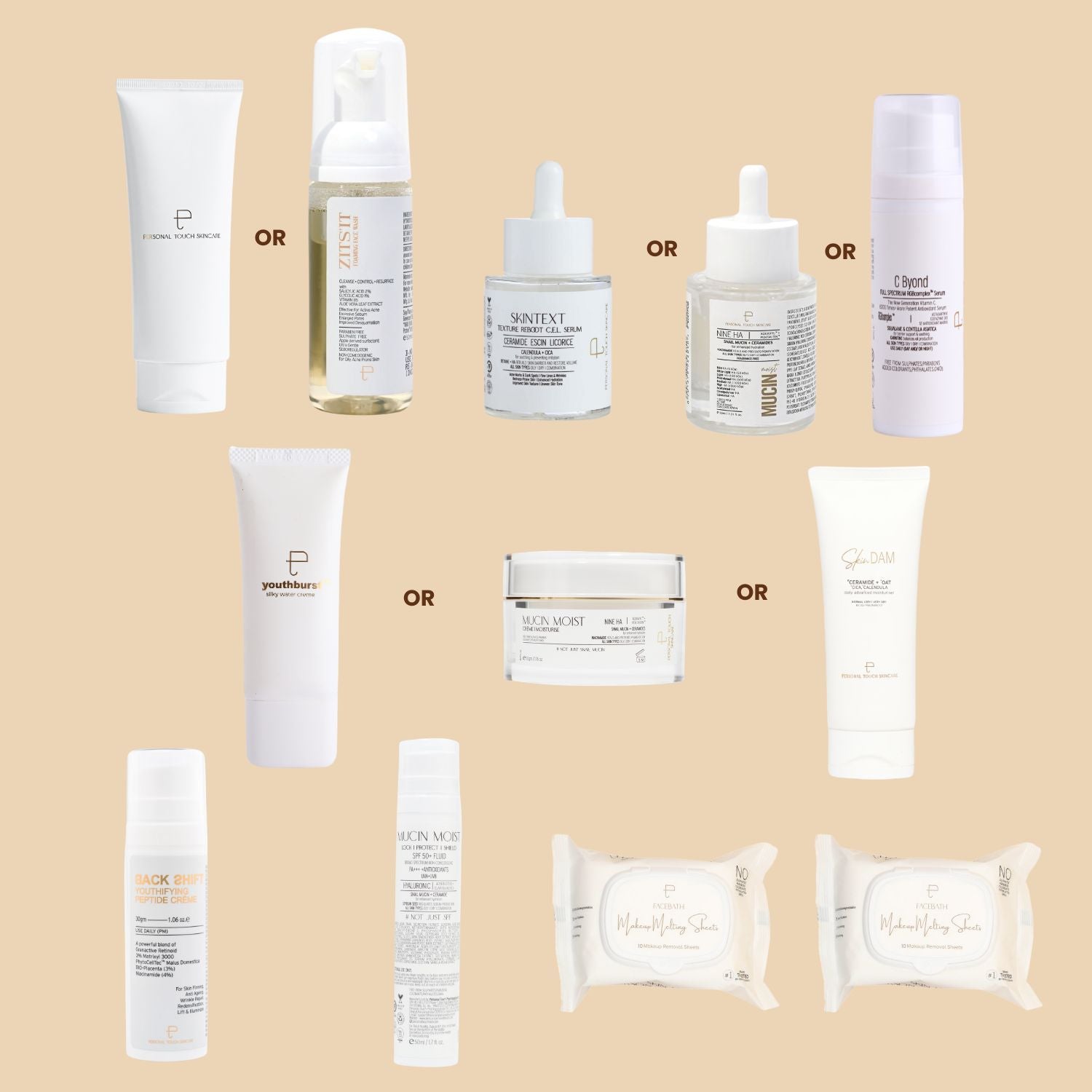 Combo of Facewash, Serum, Backshift, Moisturizer, Mucin SPF & 2 x Makeup Wipes (10 Pack)