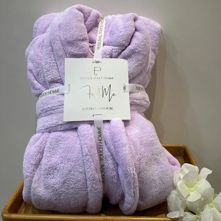 Feel Me Premium Microfiber Bathrobe - Ultra-Soft Quick-Dry Luxury Bath Robe Free Size Up to 4XL