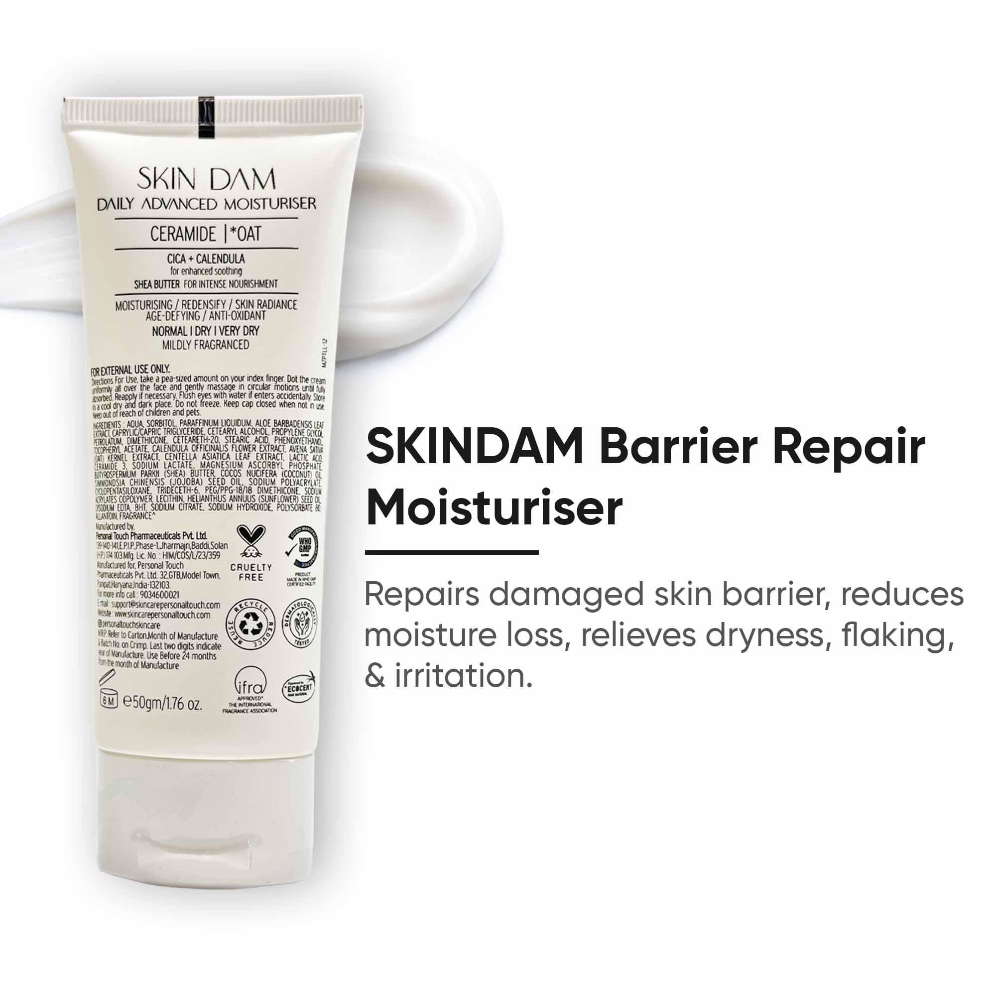 Skindam Barrier-Repair Moisturizer with Ceramides and Oats 50 g