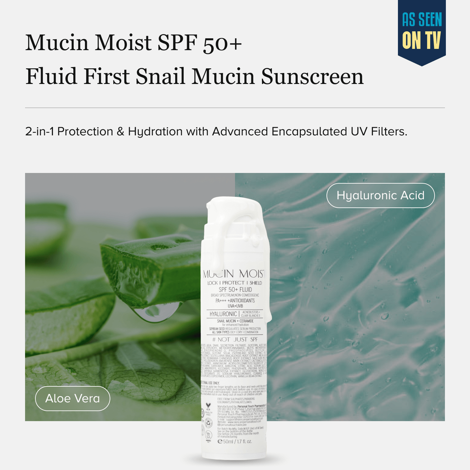 Mucin SPF 50+++ World’s First Snail Mucin Sunscreen Sweat & Water Resistant All Skin Types | 50g