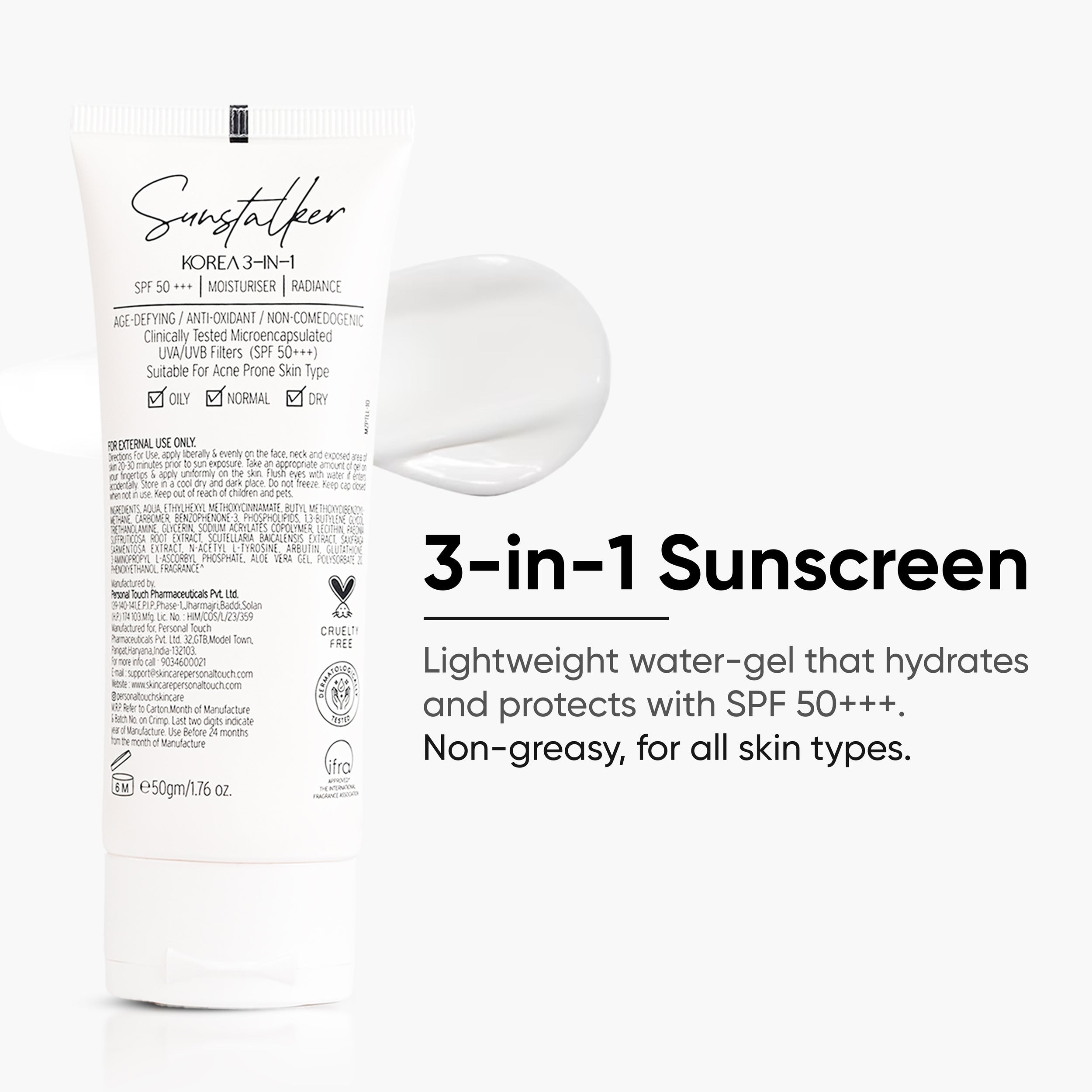 Sunstalker 3-in-1 Moisturizer + Serum + SPF 50+++ - 50gm